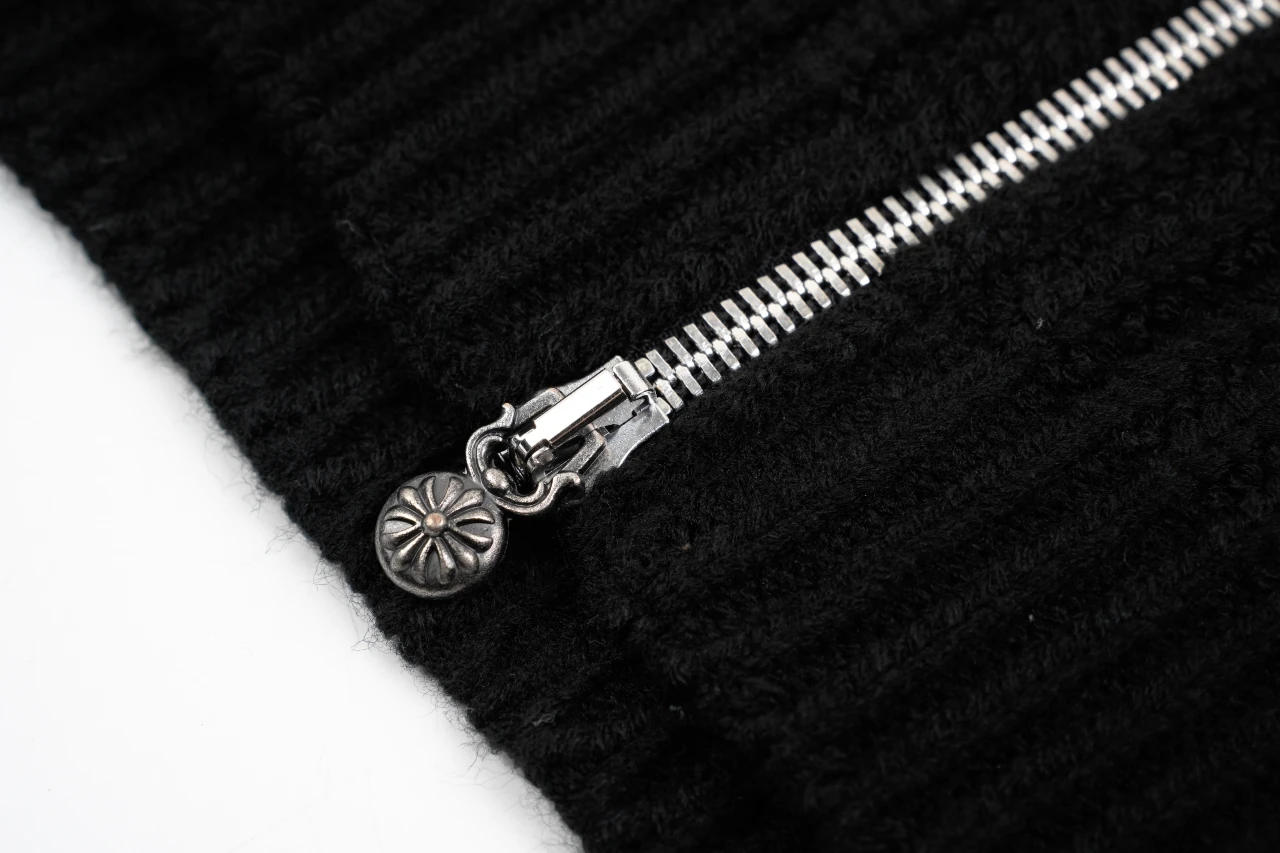 Chrome Hearts Black Cross Leather Patch Wool Zip Cardigan product photo from LabelPicks