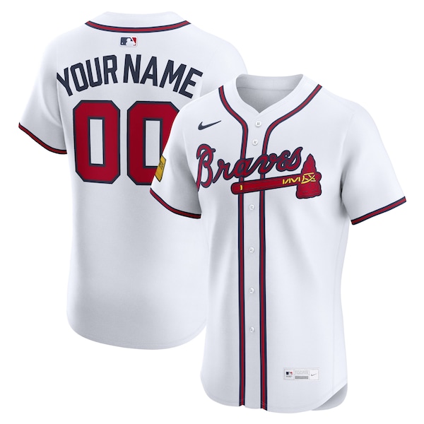 Atlanta Braves Nike Home Elite Sponsor Patch Custom Jersey - White