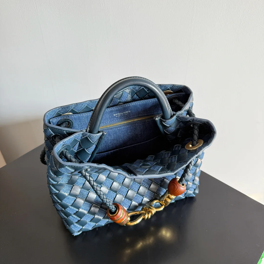 Bottega Veneta Andiamo Navy Intrecciato Woven Leather Top Handle Bag product photo from LabelPicks