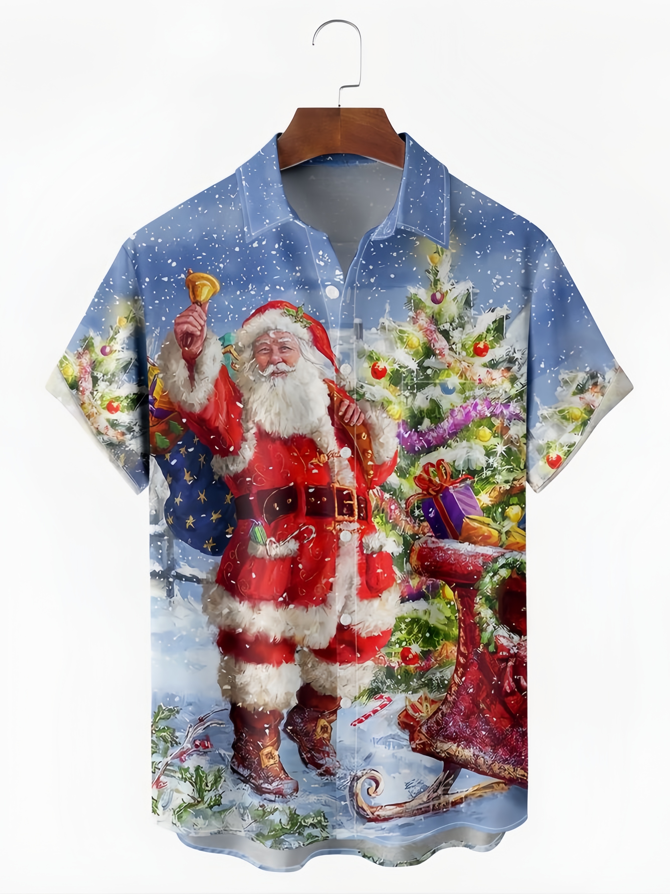 Christmas Santa Chest Pocket Short Sleeve Casual Shirt