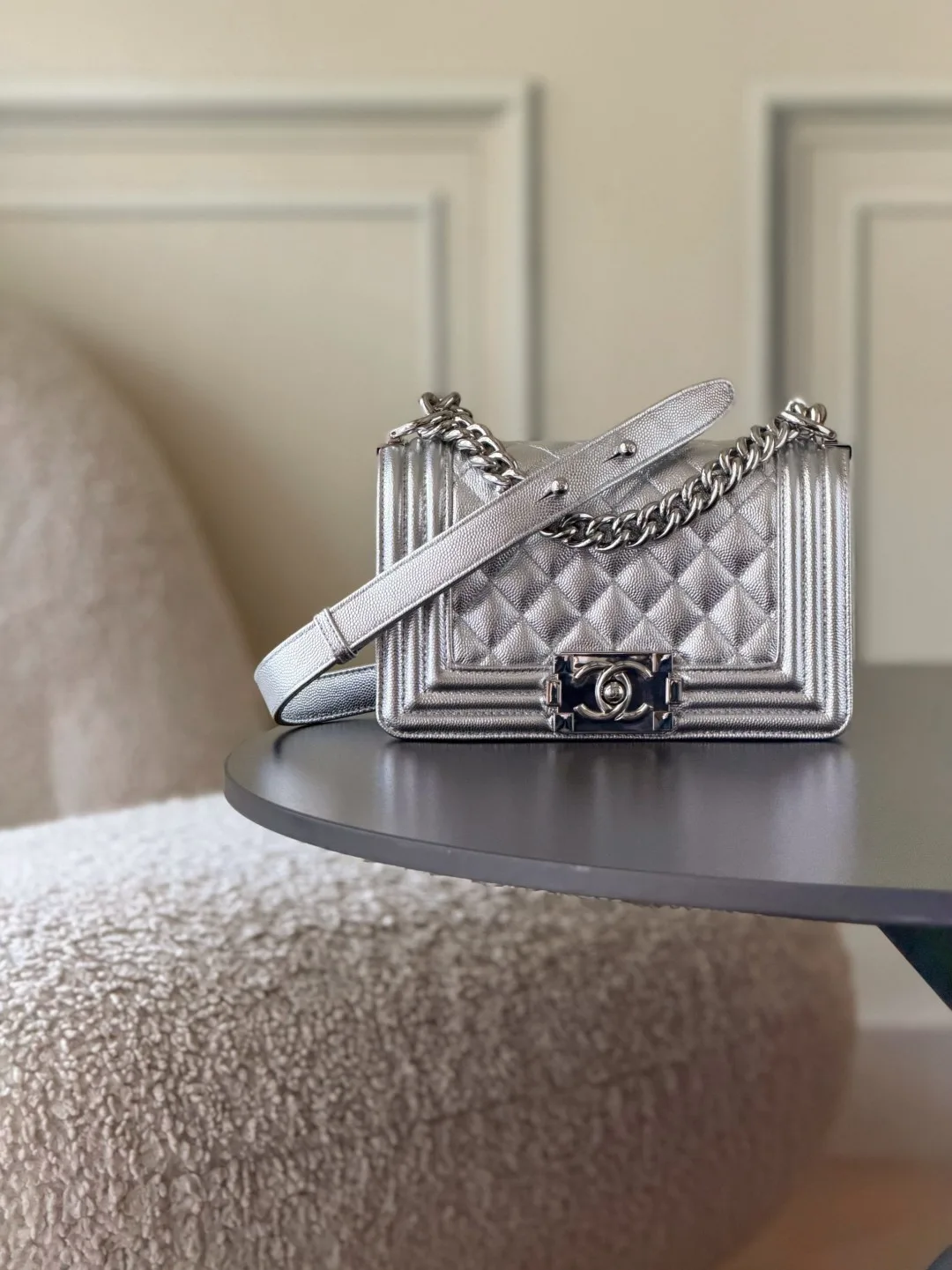 Chanel Silver Quilted Leather Crossbody Bag product photo from LabelPicks