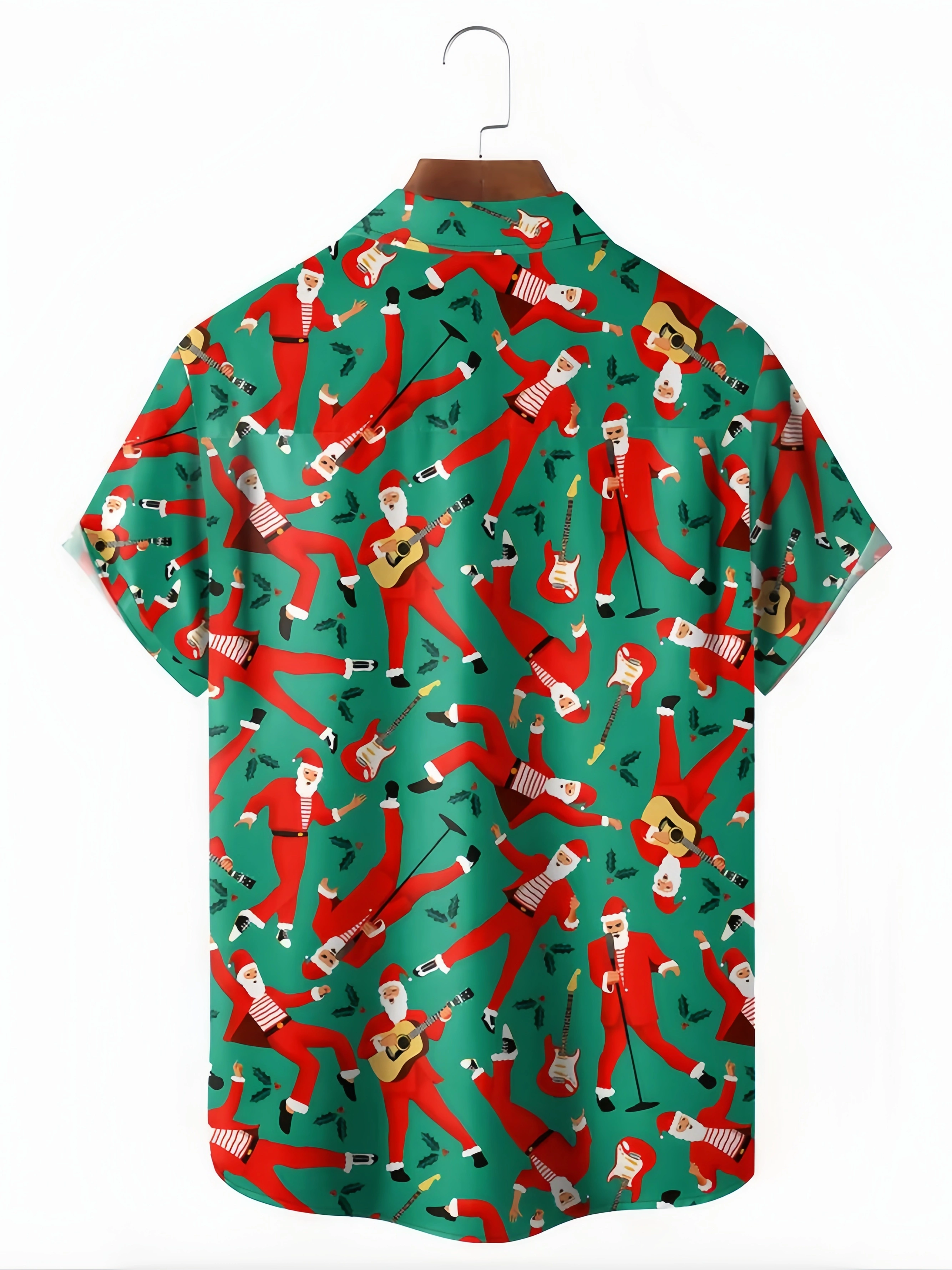 Christmas Musical Santa Chest Pocket Short Sleeve Hawaiian Shirt