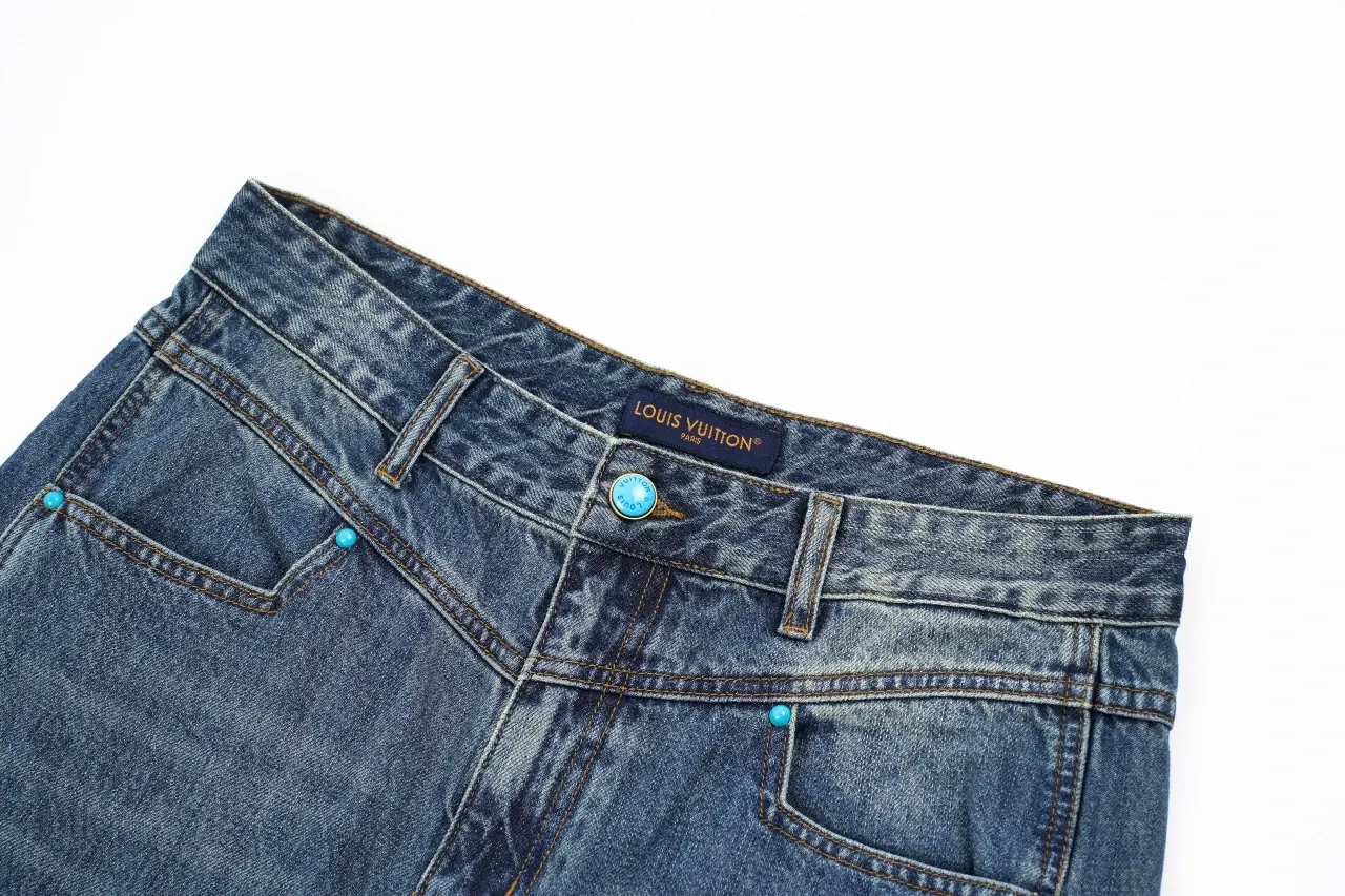 Louis Vuitton Blue Turquoise Button Washed Cargo Denim Pants product photo from LabelPicks