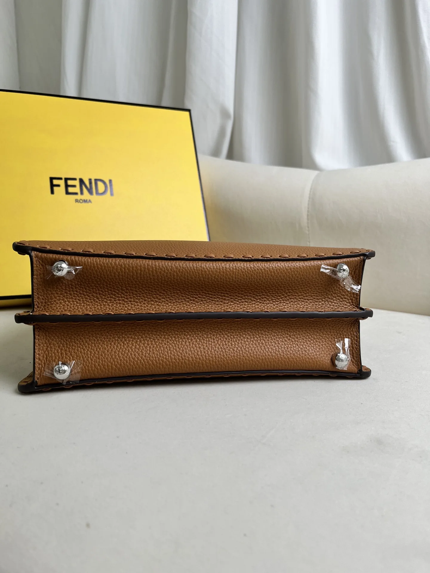 Fendi Brown Peekaboo Grained Leather Top Handle Bag product photo from LabelPicks