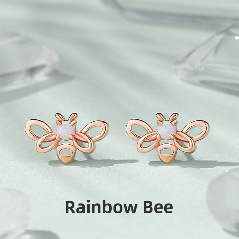 Original Bee Stud Earrings 925 Sterling Silver Rose Gold Forest Style Fresh Opal Earrings Girly Heart Ins Earrings