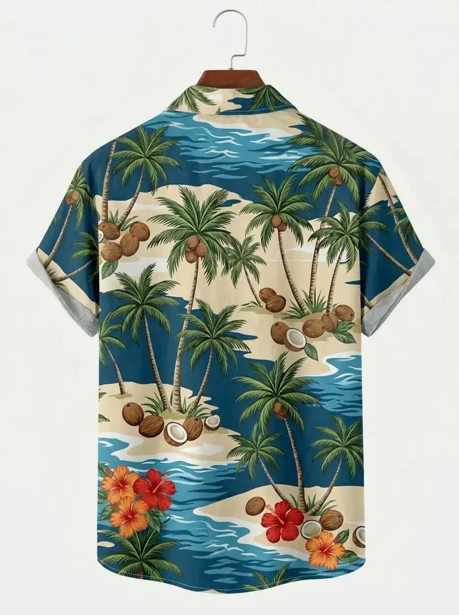 Men's printed shirts Blue Ocean Coconut Palm Aloha Shirt