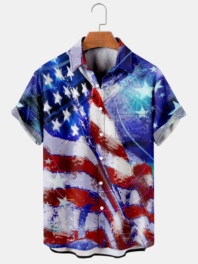 Flag Graphic Short Sleeve Casual Men's Shirt