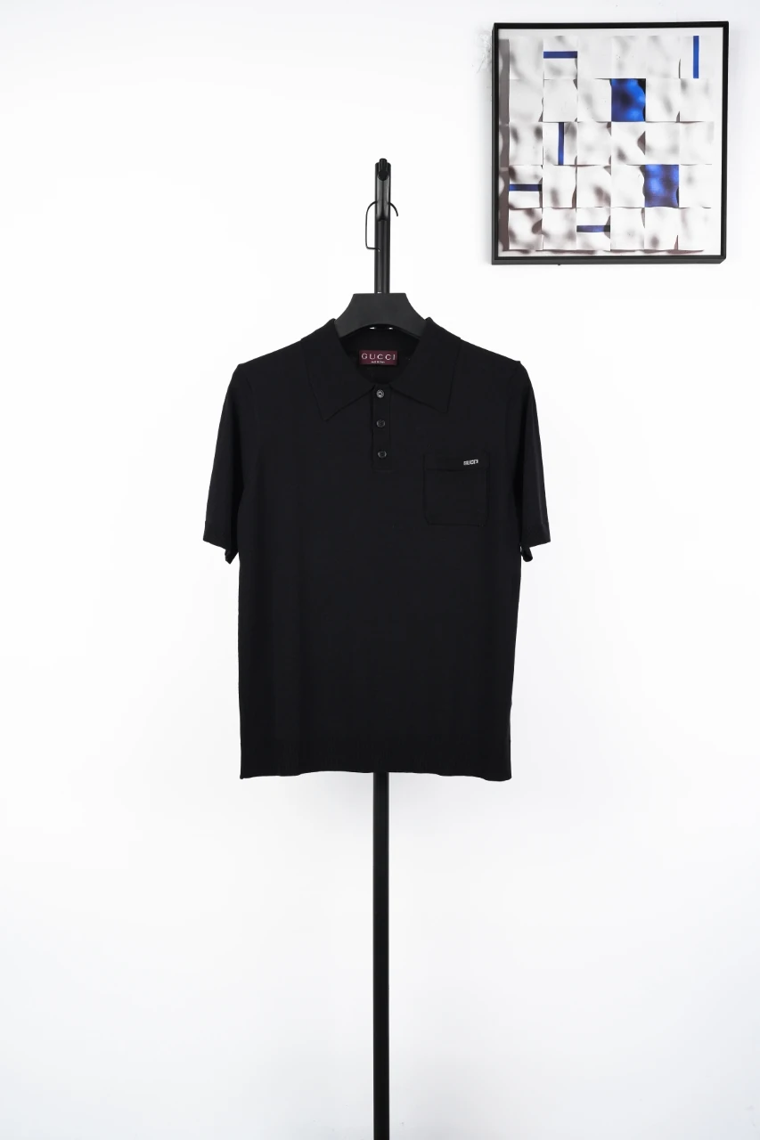 GUCCI Black Intarsia Pocket Knit Polo Shirt product photo from LabelPicks