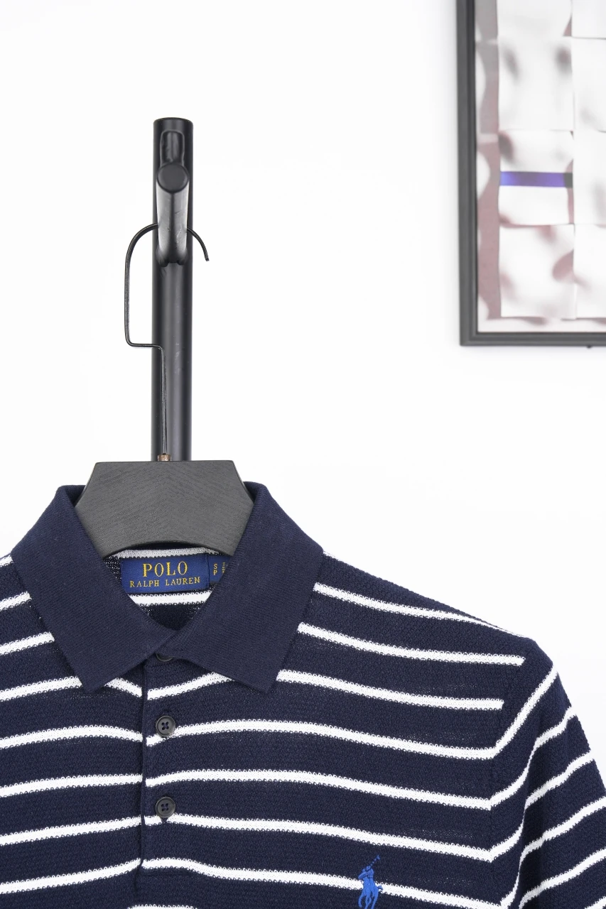 Ralph Lauren Navy Stripe Pony Embroidered Linen Polo Shirt product photo from LabelPicks
