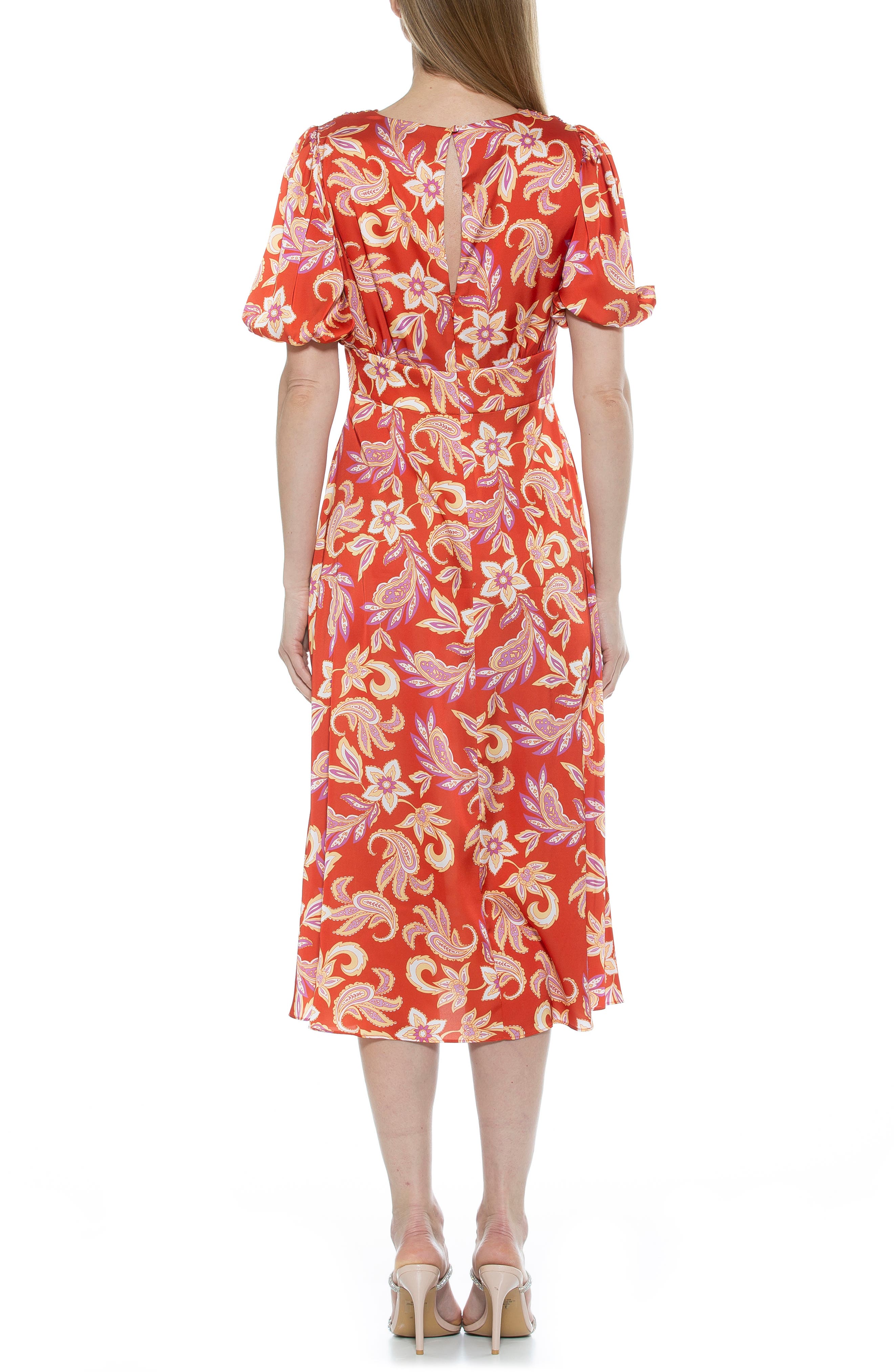 Alexia Admor V-Neck Puff Sleeve Midi Dress