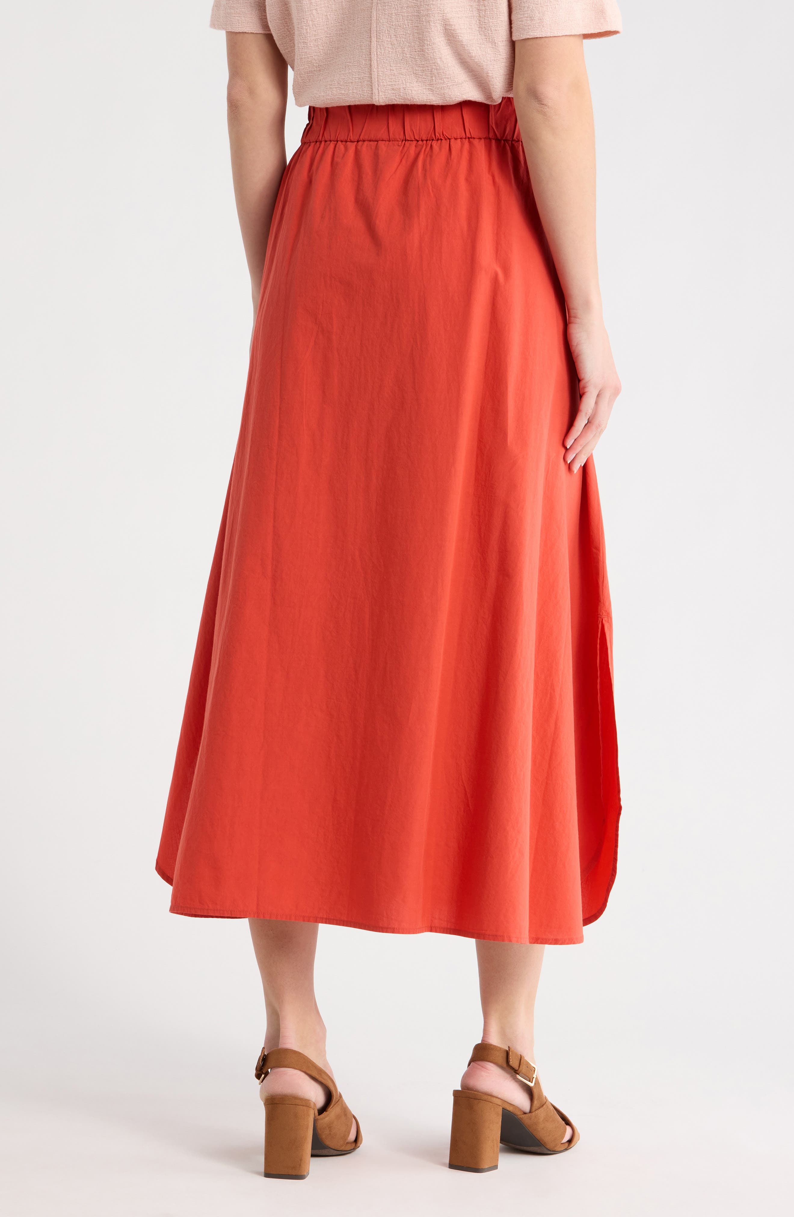 Eileen Fisher Curved Hem Organic Cotton Midi Skirt