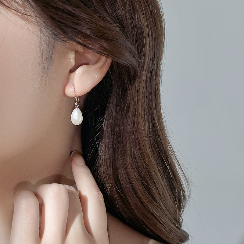 Water Drop Pearl Earrings 925 Sterling Silver Fashionable French Style Earrings Ins Internet Celebrity Elegant Temperament Ear Accessories