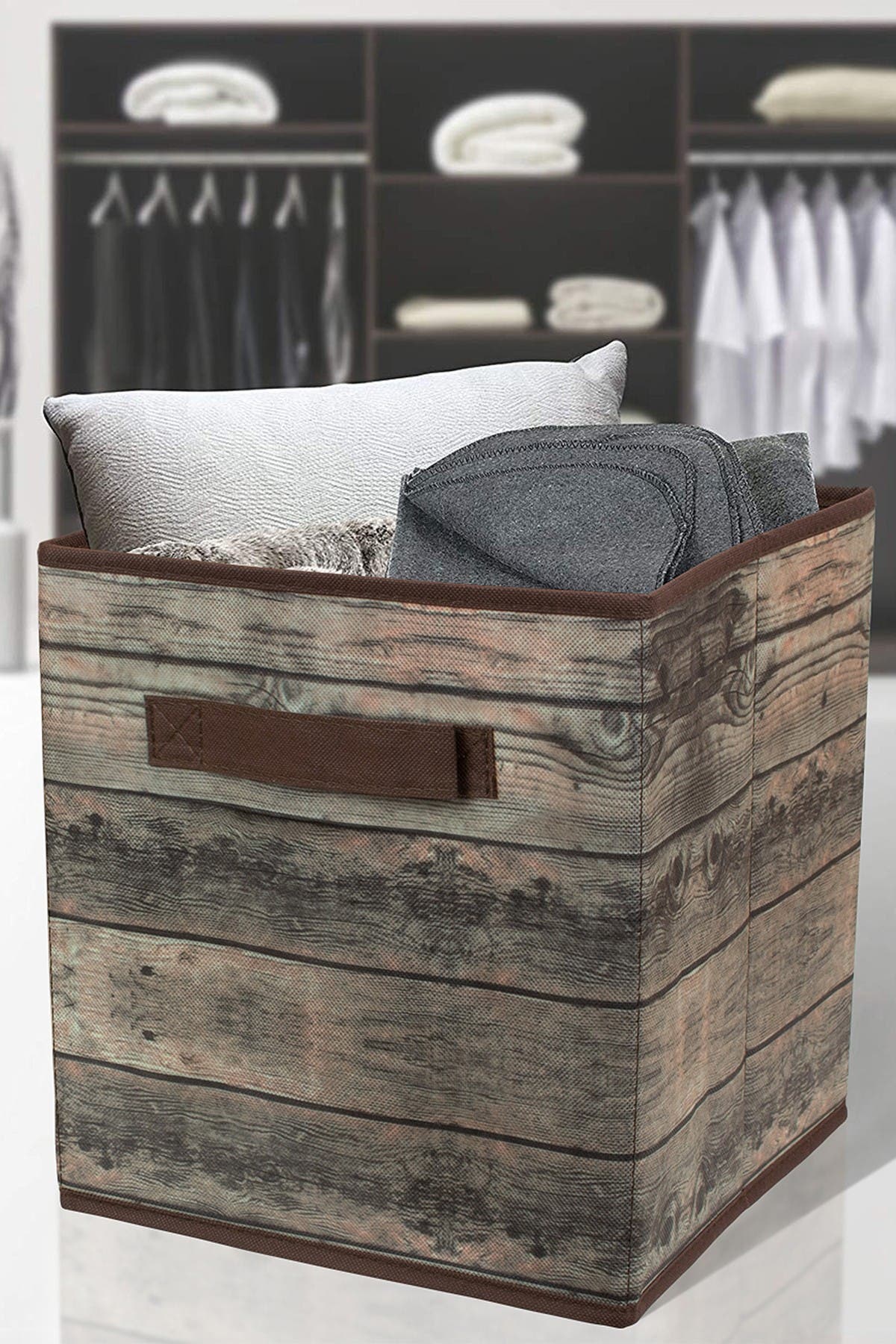 SORBUS Brown Storage Cube Wood Basket Bin - Set of 4