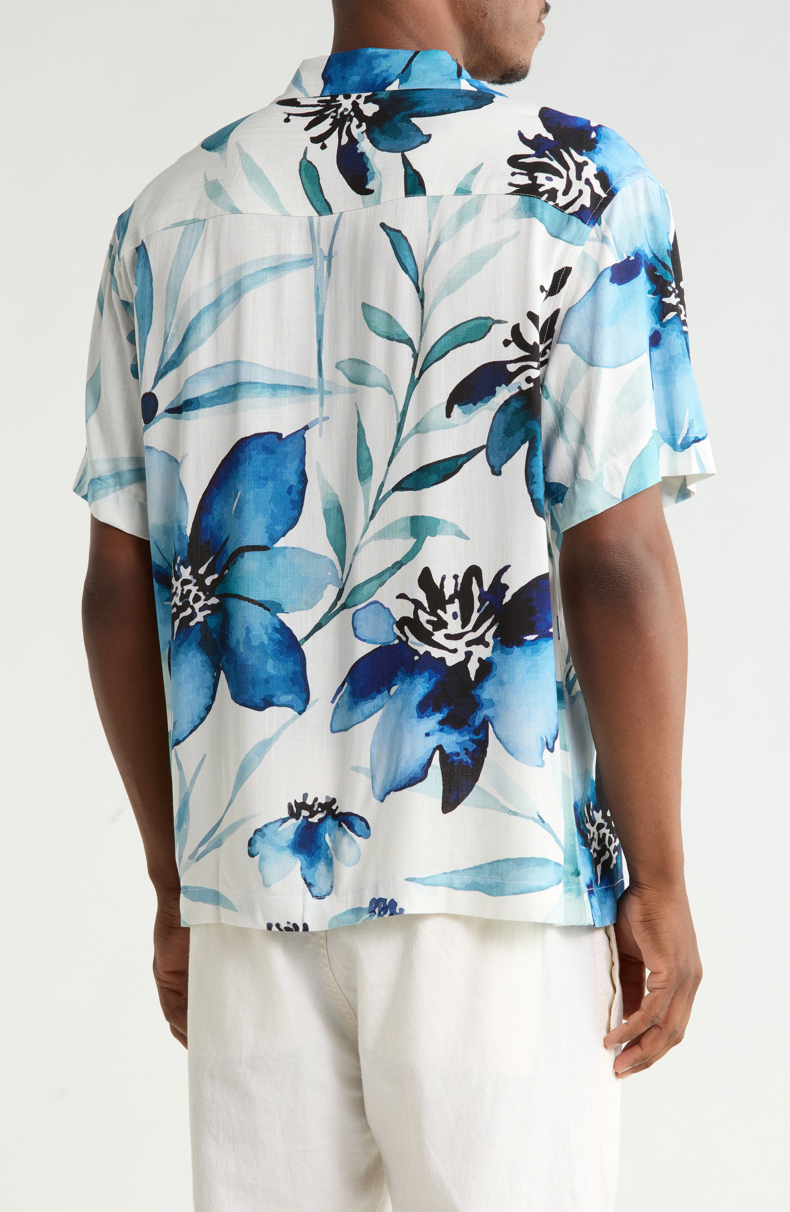 DENIM AND FLOWER Relaxed Fit Floral Print Camp Shirt