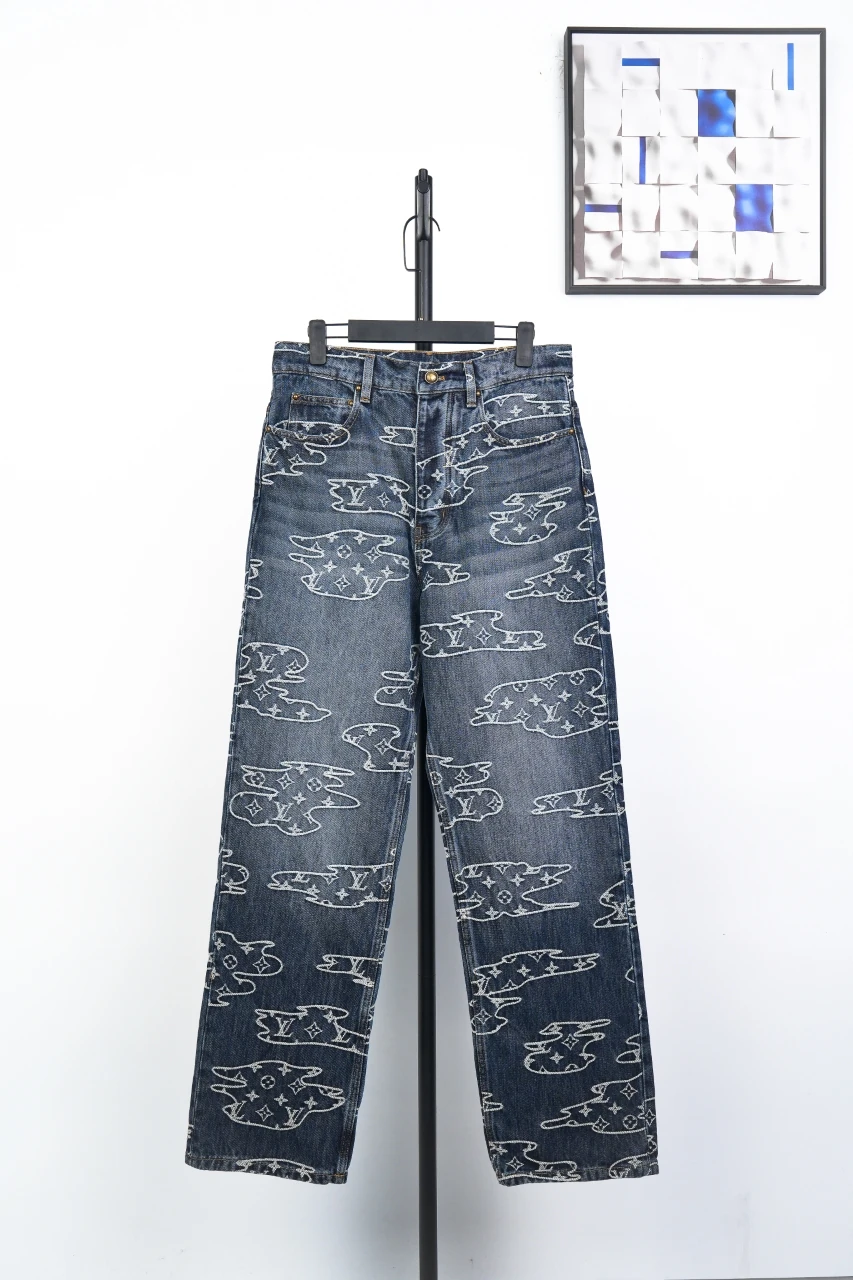 Louis Vuitton Blue Cloud Jacquard Denim Pants product photo from LabelPicks