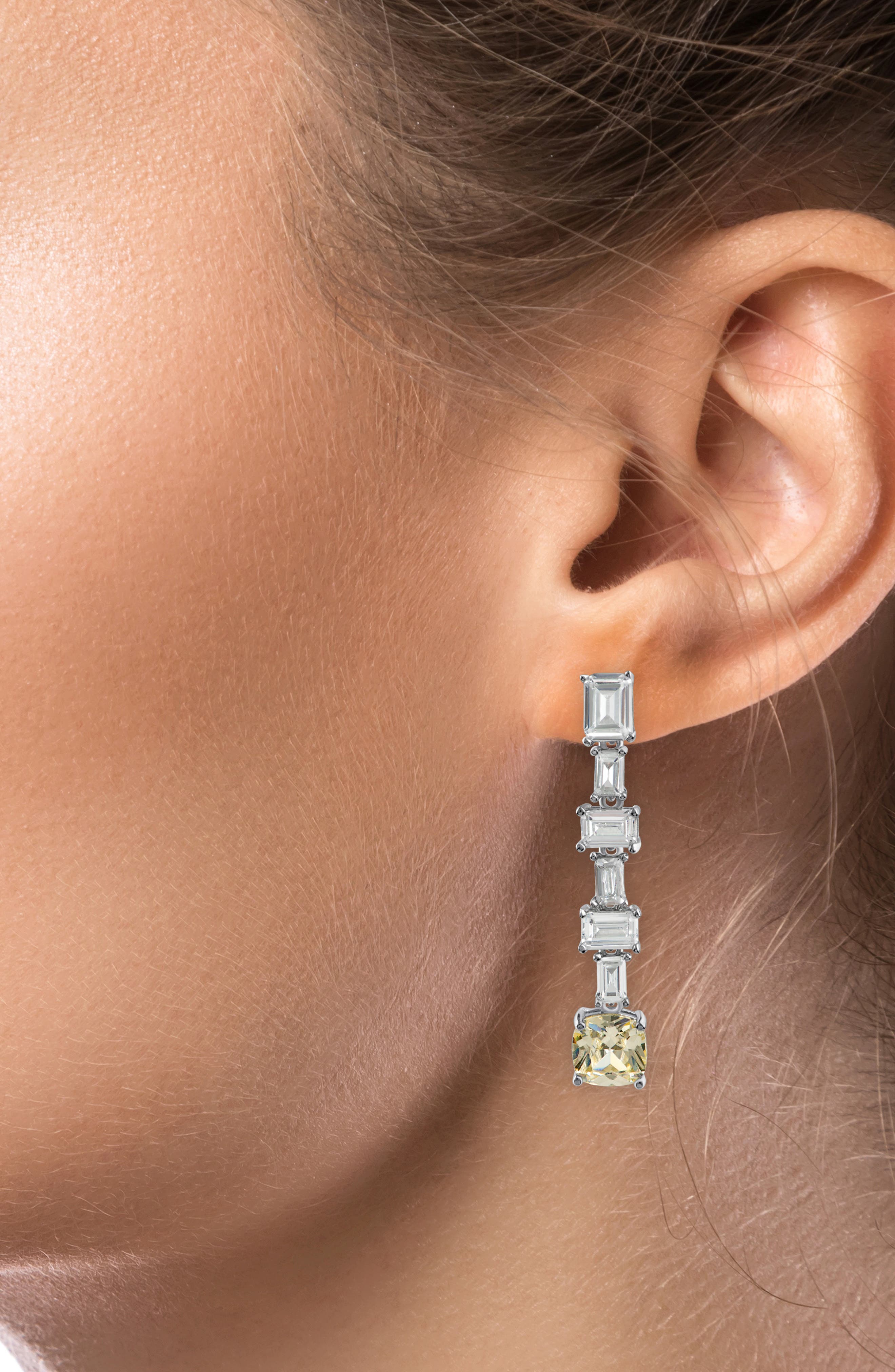 CZ by Kenneth Jay Lane Emerald Baguette Cubic Zirconia Drop Earrings