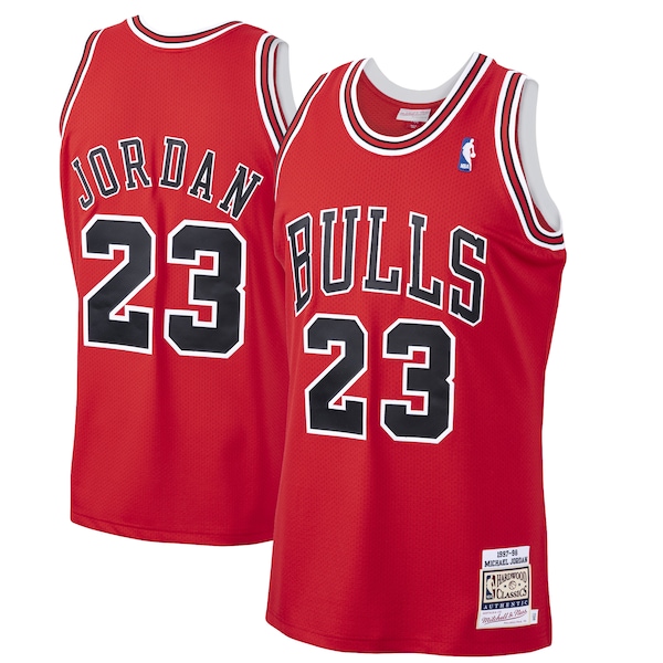 Men's Chicago Bulls Michael Jordan Scarlet 1997/98 Hardwood Classics Authentic Jersey- Scarlet/Black/White