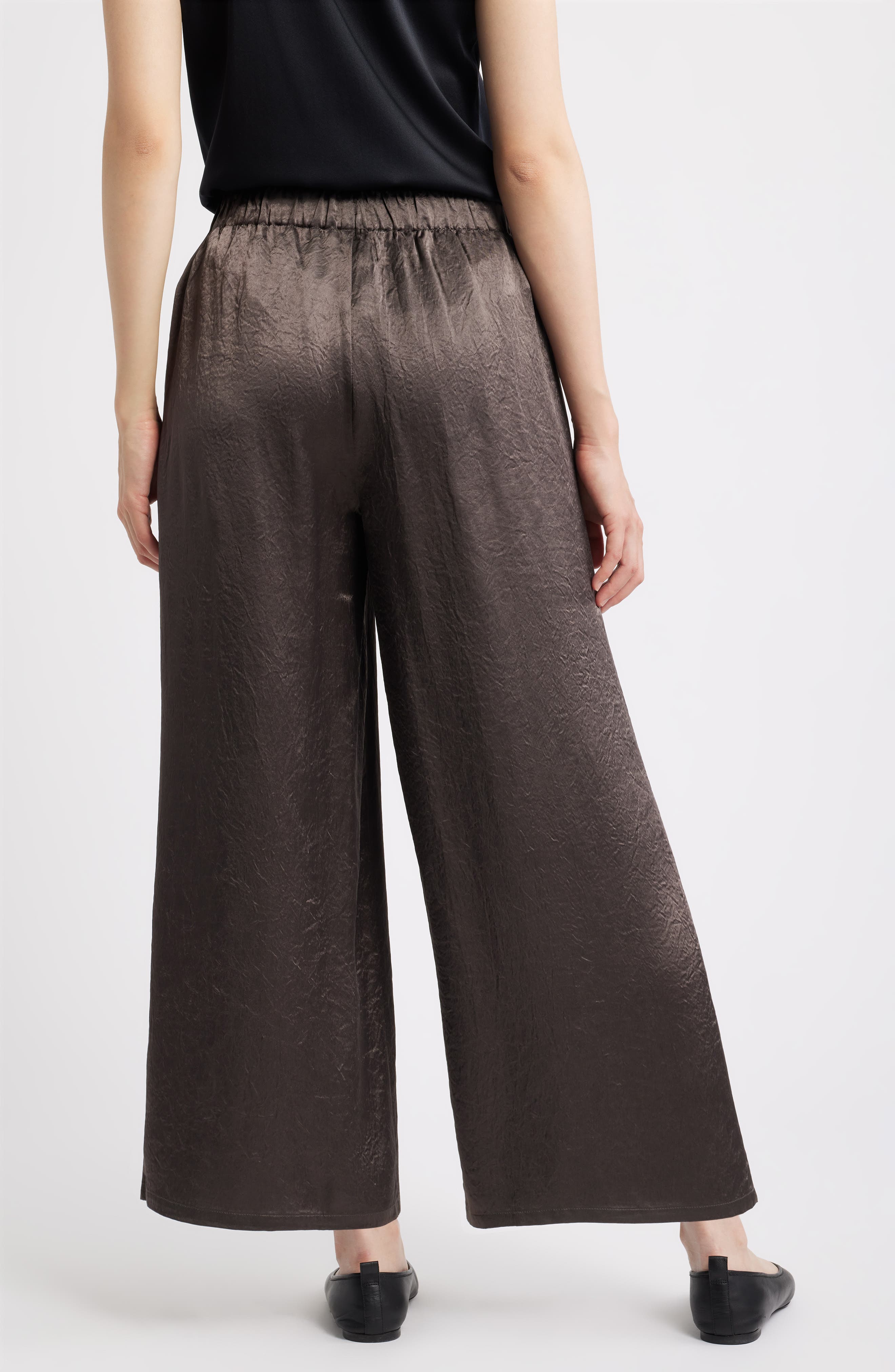 Eileen Fisher Crinkle Satin Wide Leg Ankle Pants