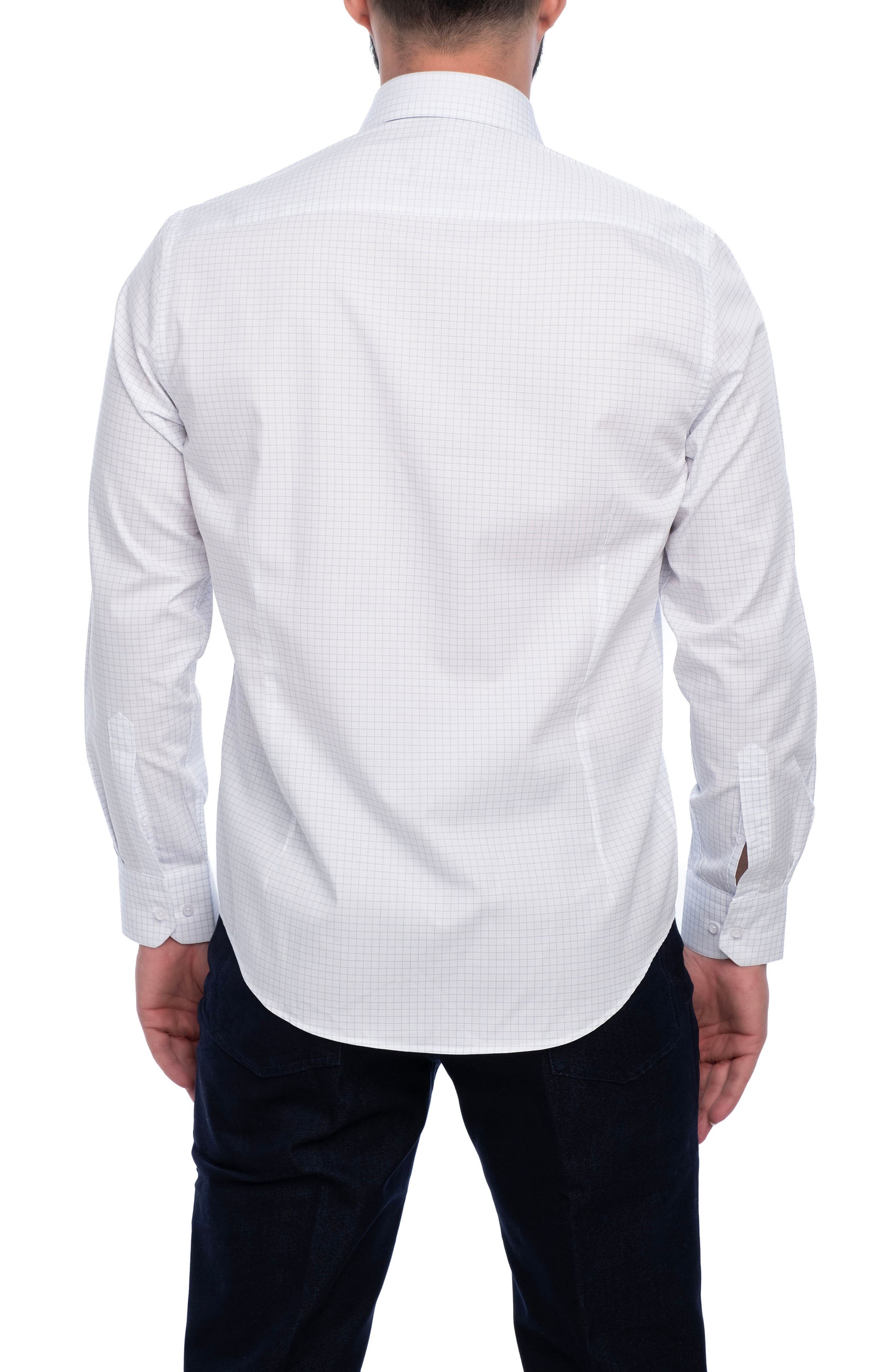 VELLAPAIS Grid Cotton Slim Fit Button Down Shirt