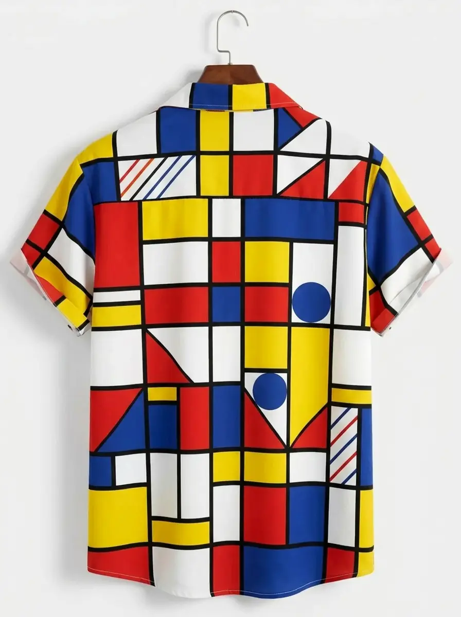 Men's printed shirts Mondrian Style Color Block Hawaiian Shirt