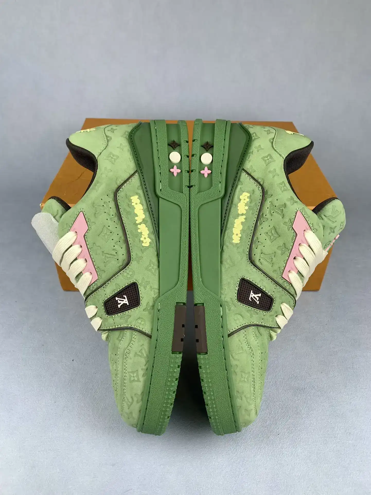 Louis Vuitton LV Trainer Low Sneaker - Cactus Green and Pink product photo from LabelPicks