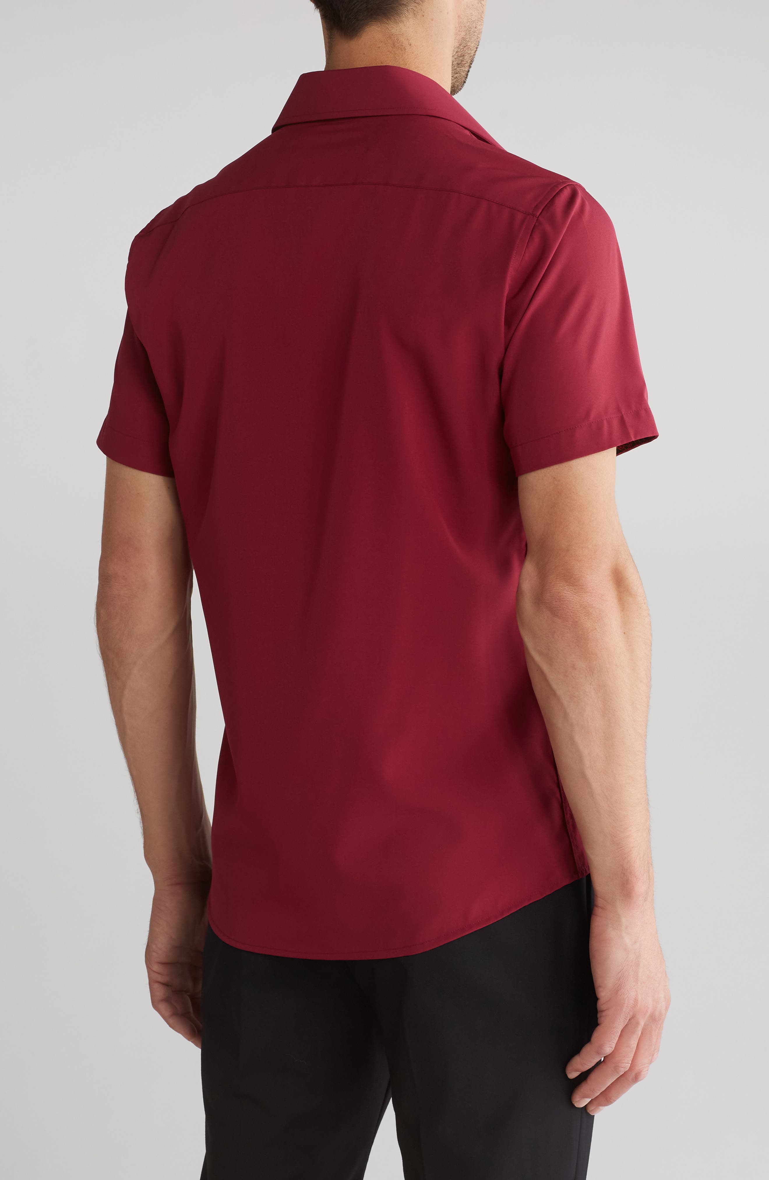 TOM BAINE Slim Fit Performance Stretch Short Sleeve Button-Up Shirt