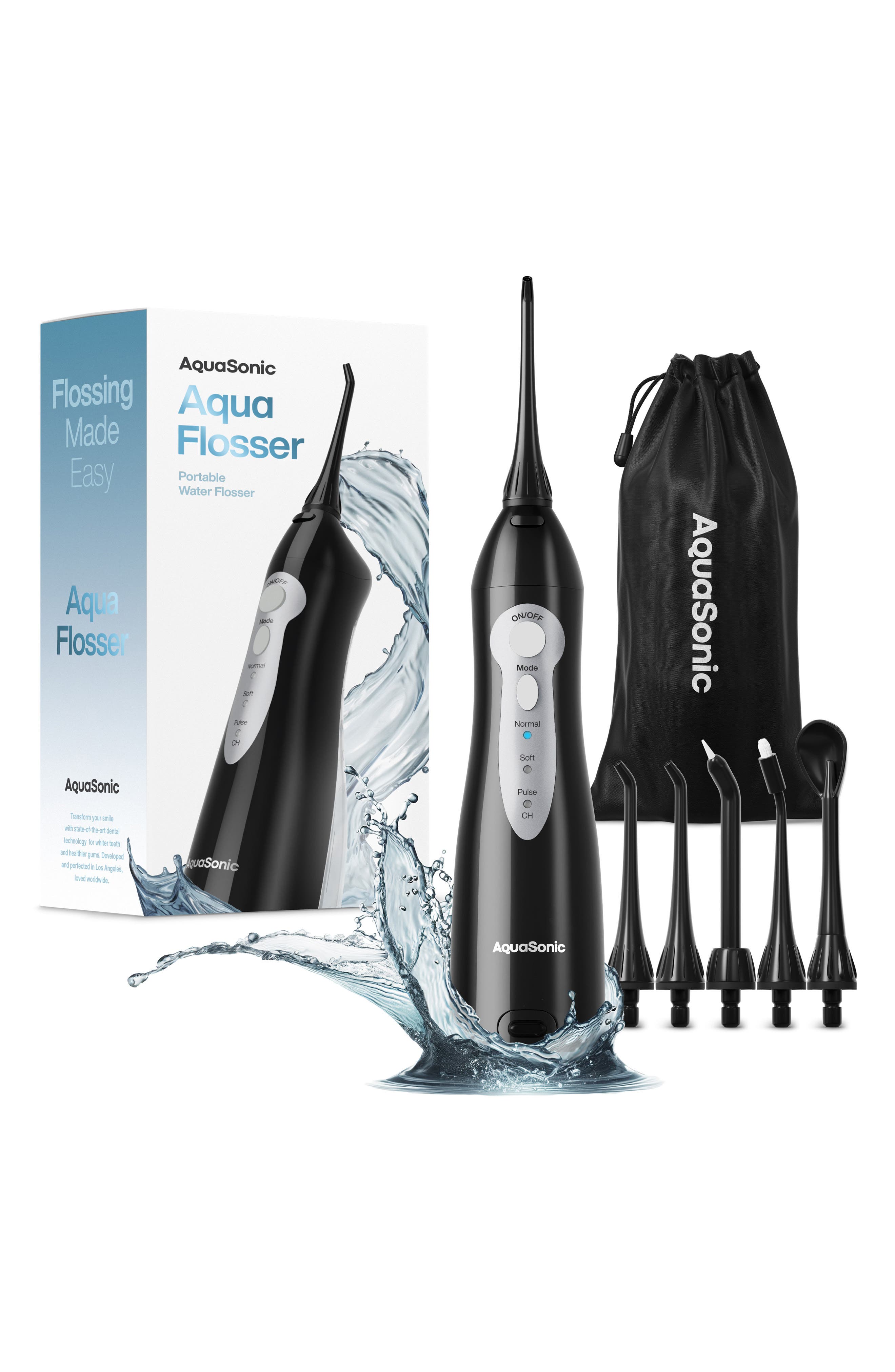 AQUASONIC Aqua Flosser Cordless Rechargeable Water Flosser in Black