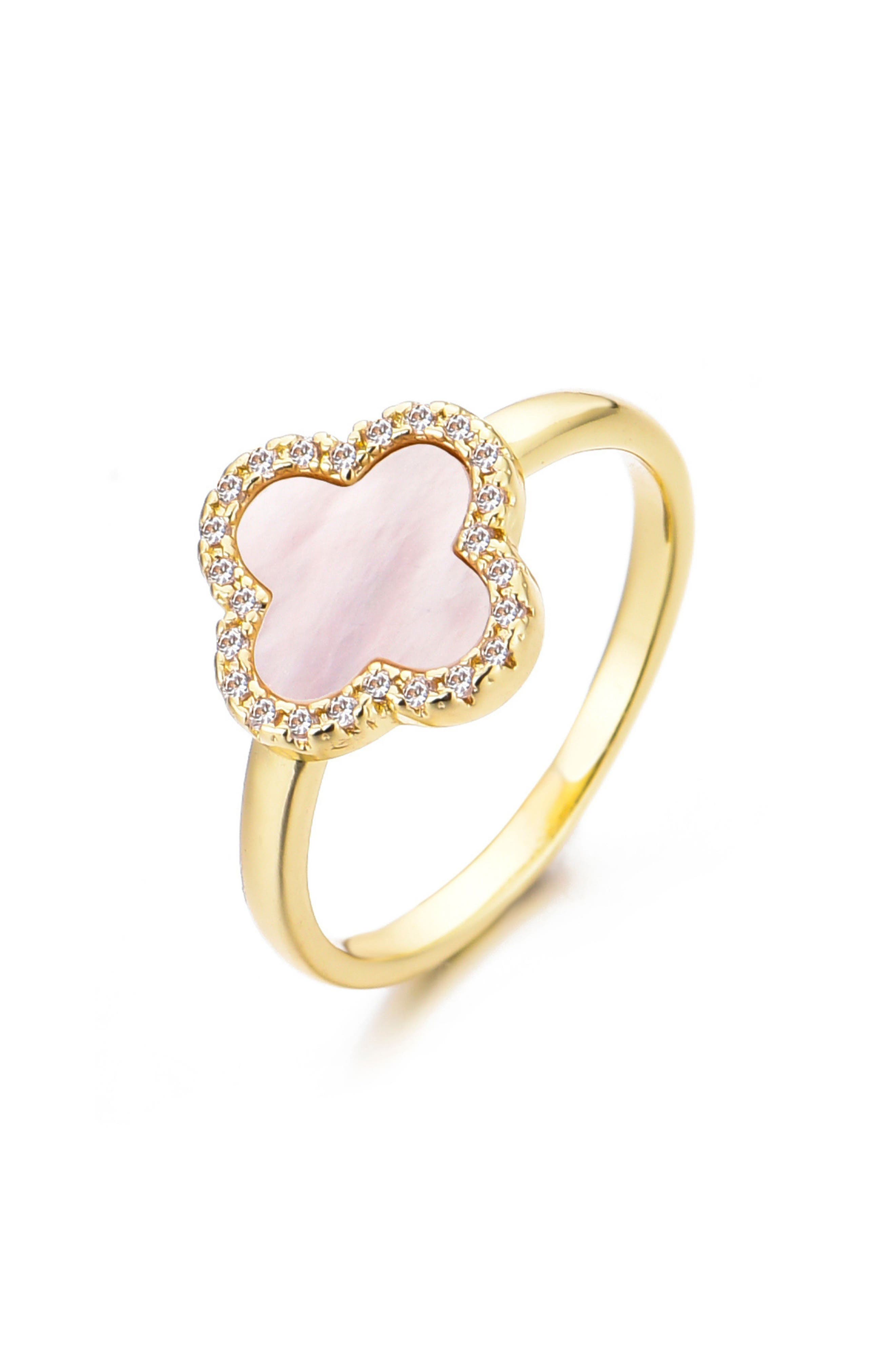 Adornia Mother-of-Pearl & Crystal Clover Ring