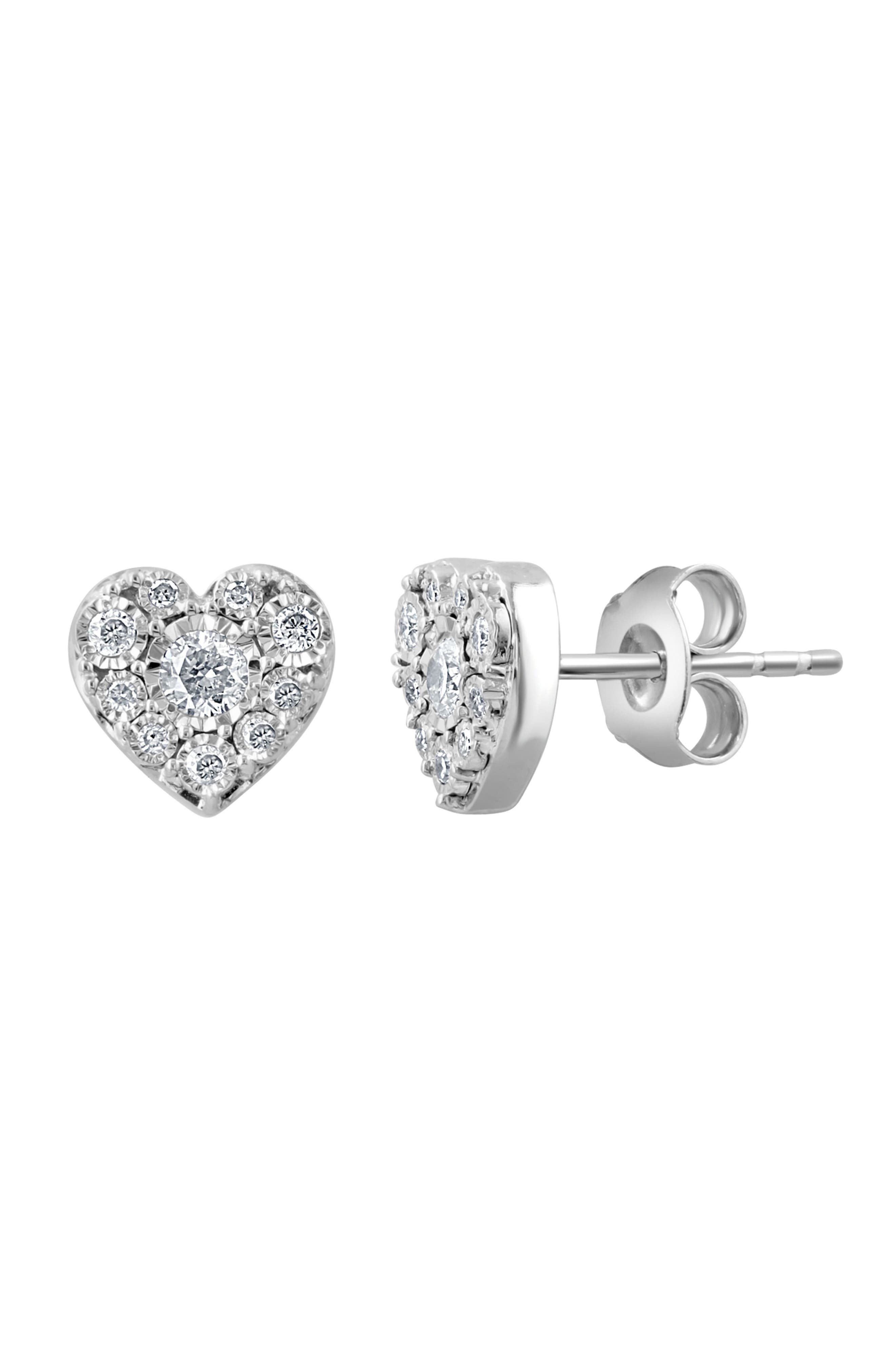 EFFY Sterling Silver Diamond Heart Stud Earrings