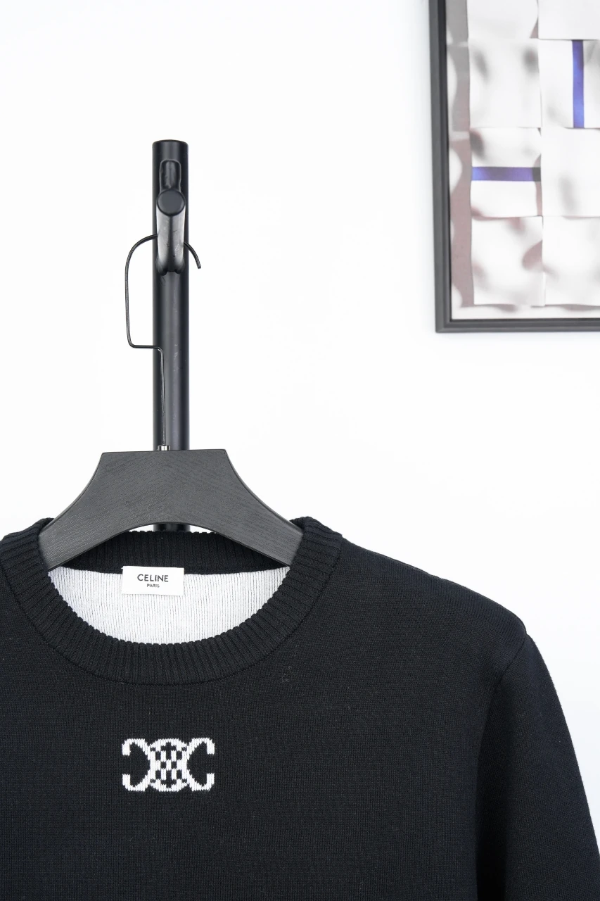 CELINE Black Triomphe Jacquard Cotton Crewneck Sweater product photo from LabelPicks