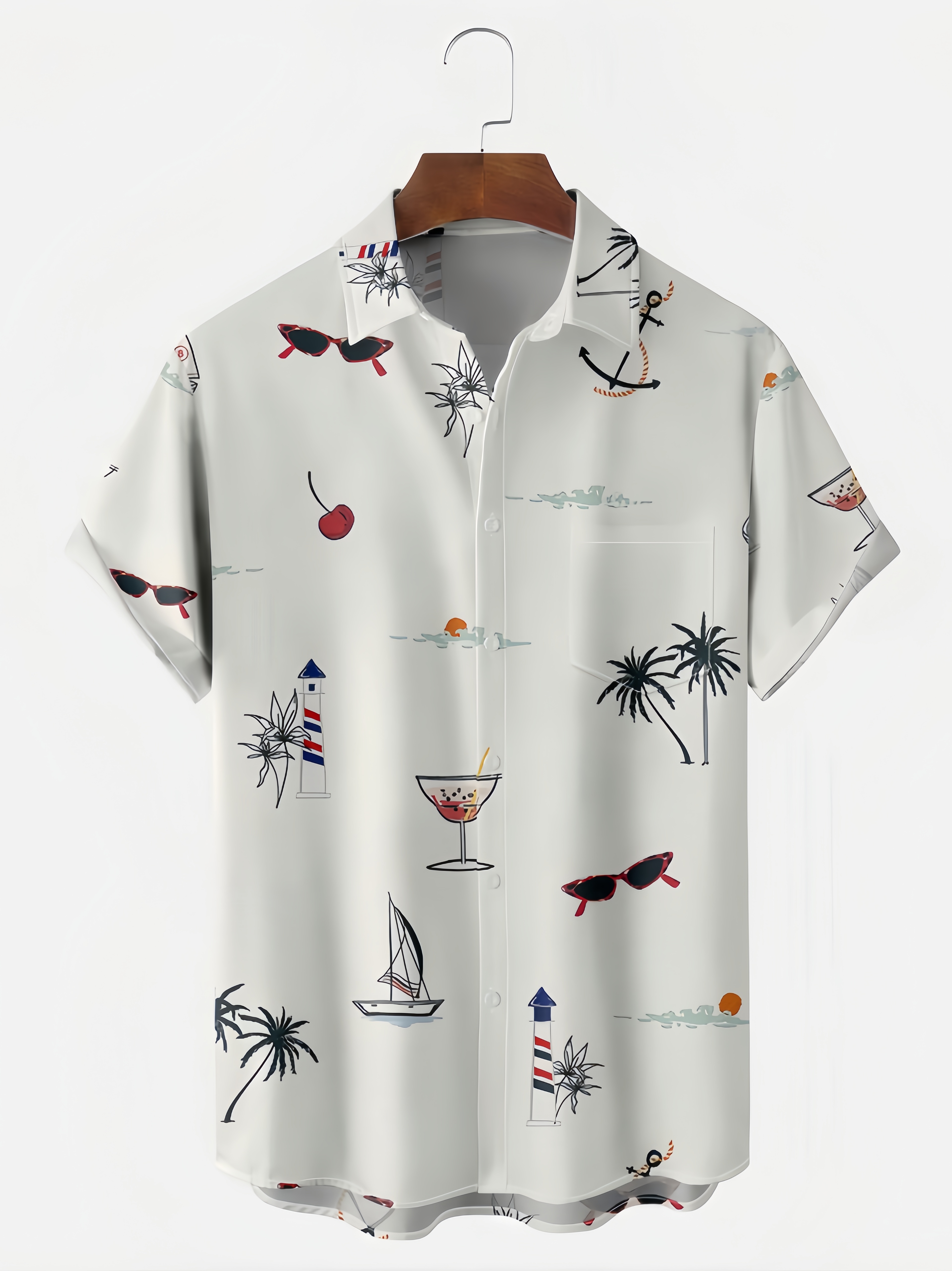 Coconut Tree Chest Pocket Short Sleeve Hawaiian Shirt