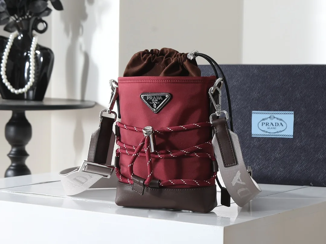Prada Burgundy Woven Leather Bucket Bag product photo from LabelPicks