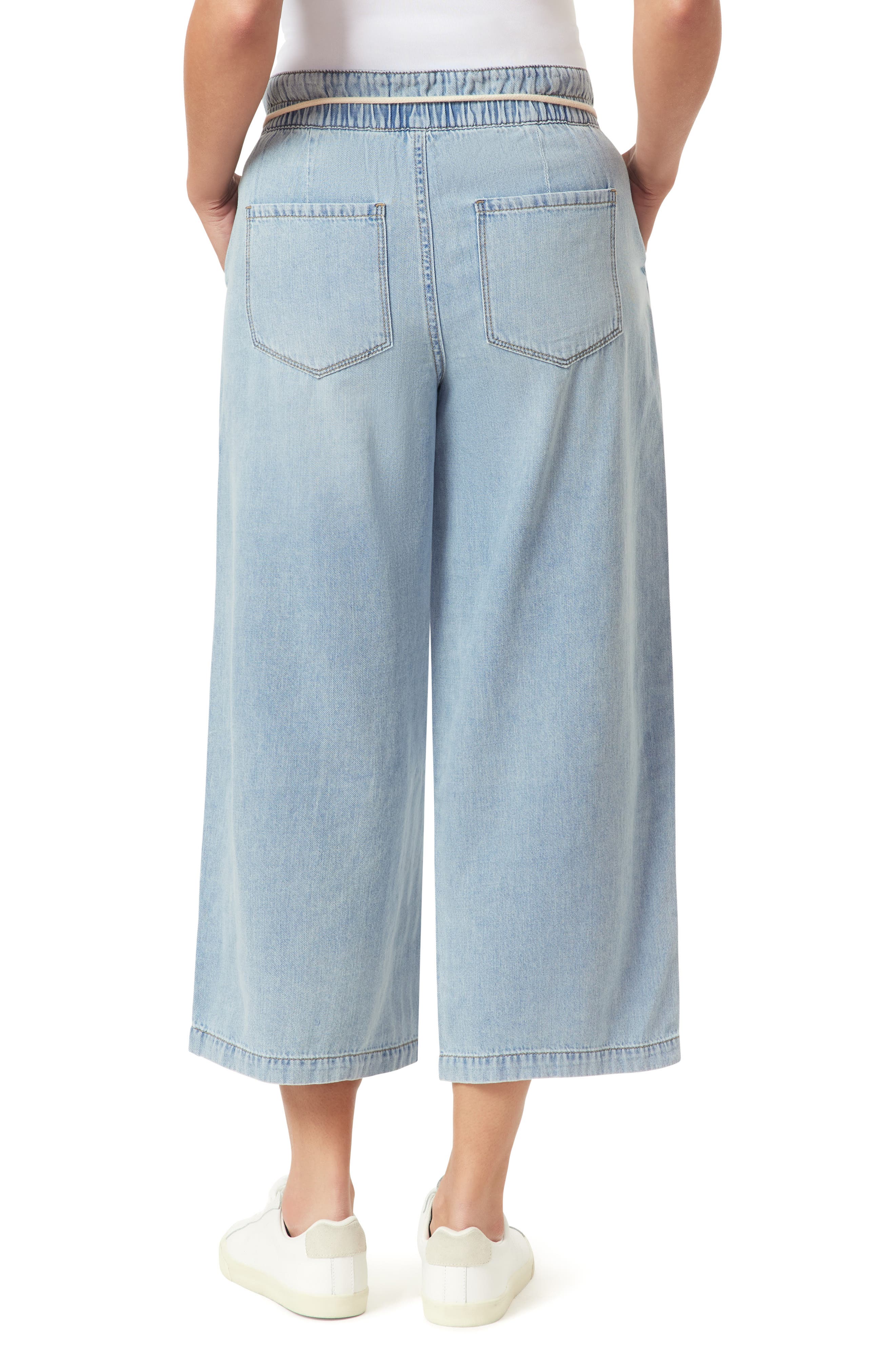 Kensie Pleat Front Crop Wide Leg Drawstring Jeans