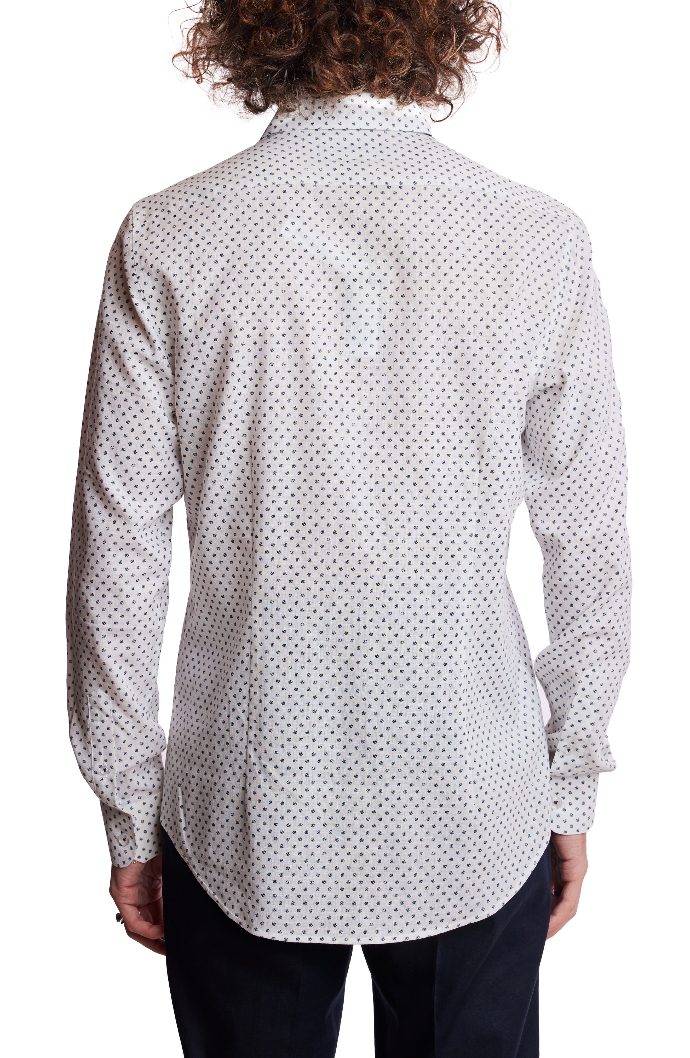 PAISLEY & GRAY Samuel Dot Print Linen Blend Dress Shirt