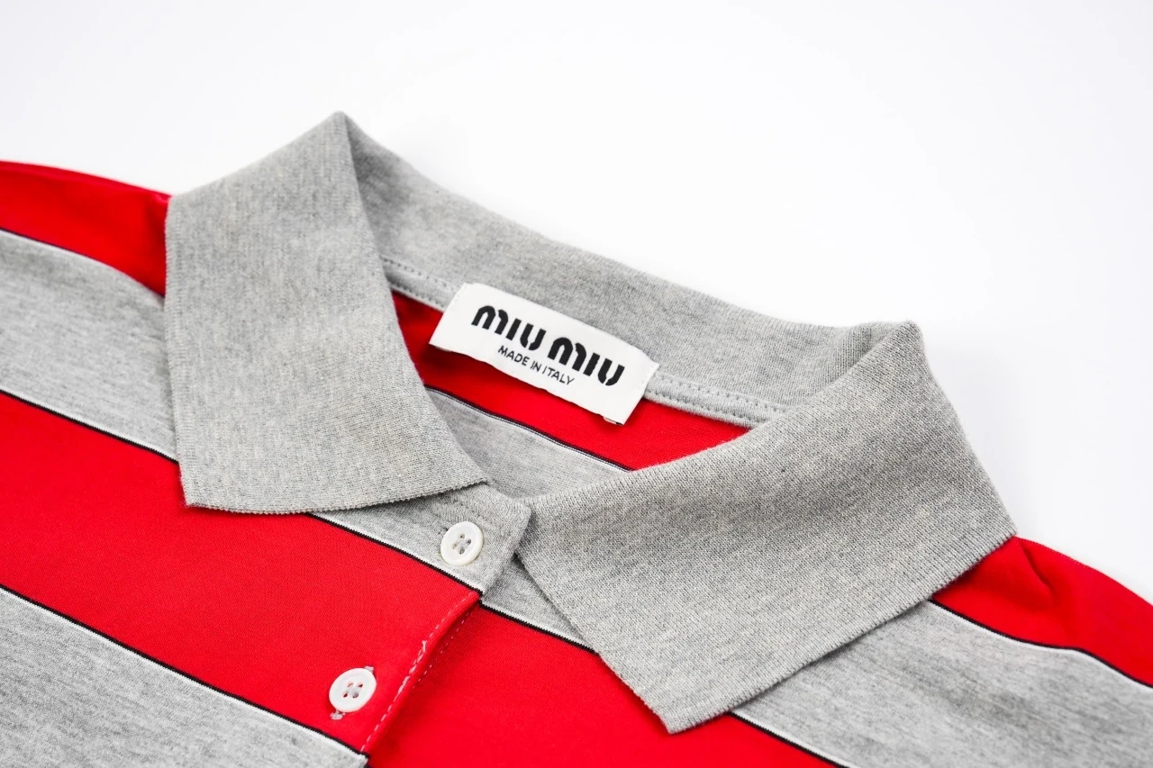 Miu Miu Red Grey Stripe Logo Long Sleeve Polo Shirt product photo from LabelPicks