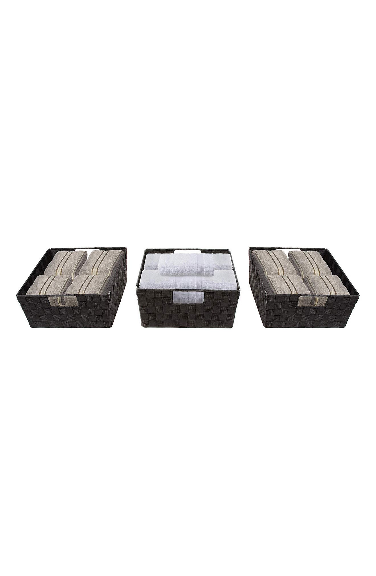 SORBUS Woven Strap Tote Baskets - Set of 3