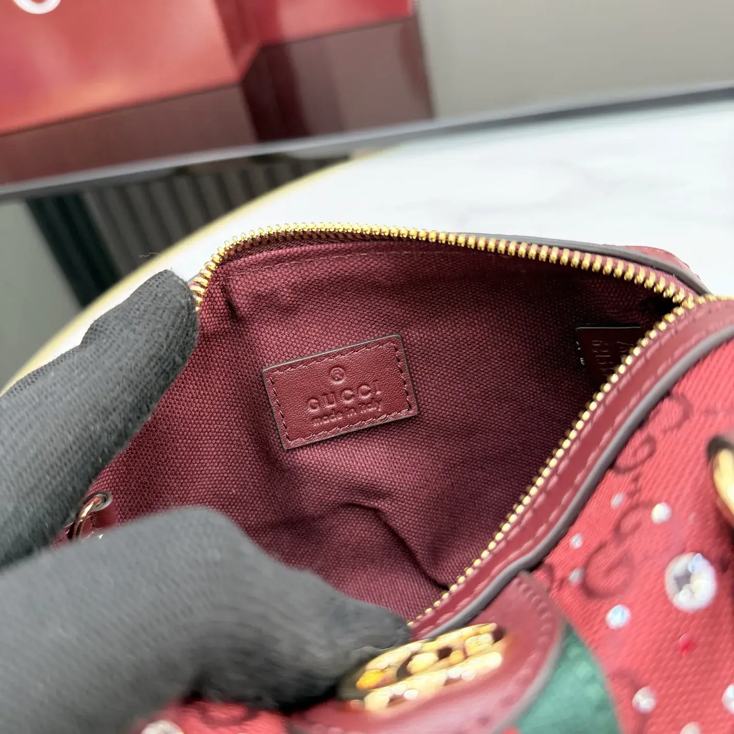 Gucci Burgundy Ophidia GG Supreme Canvas Top Handle Bag product photo from LabelPicks