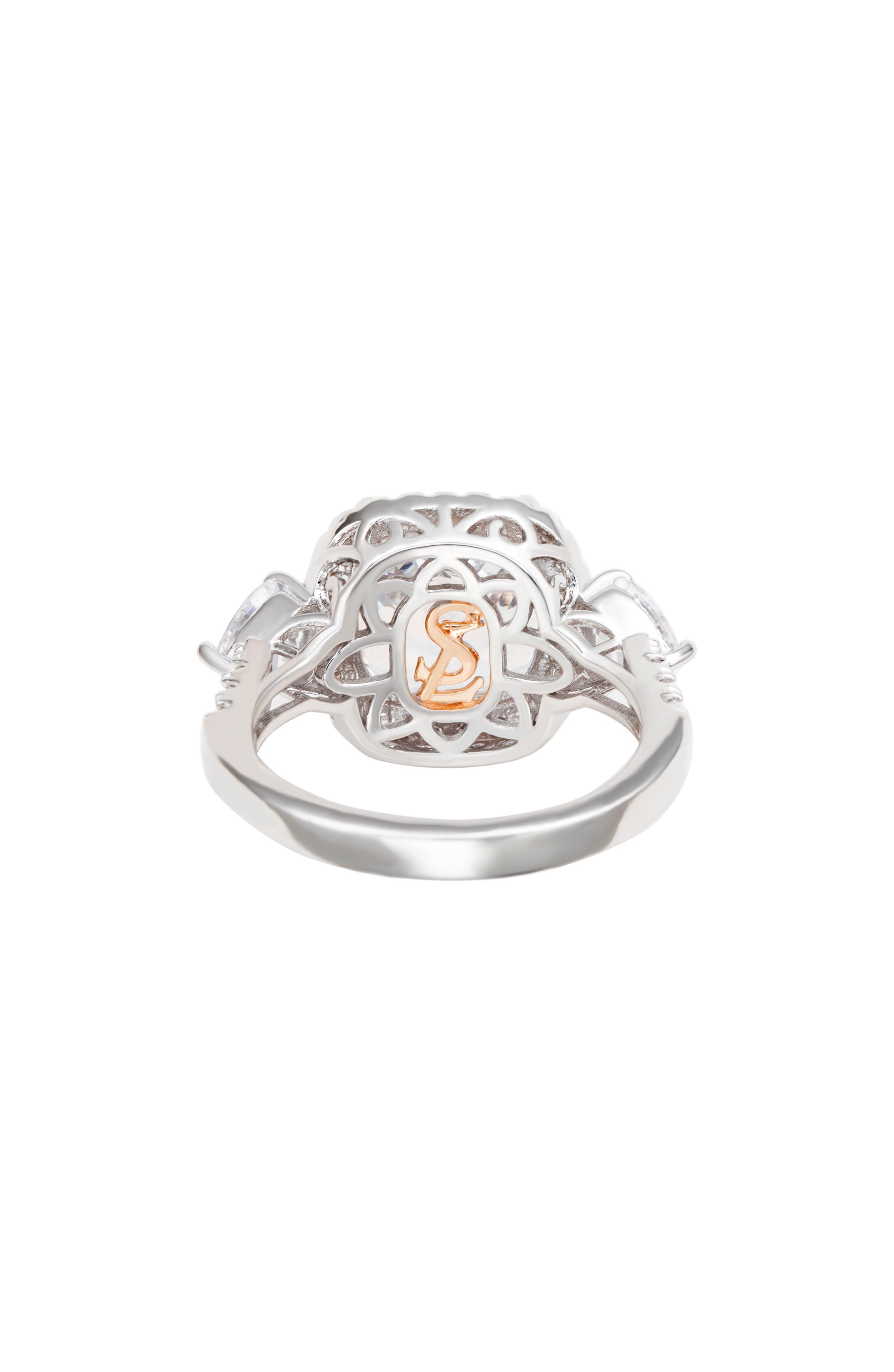 SUZY LEVIAN Sterling Silver Cushion Cut CZ Halo Bridal Ring