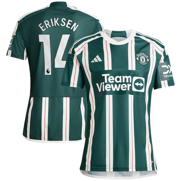 Christian Eriksen Manchester United adidas 2023/24 Away Replica Player Jersey - Green/Red