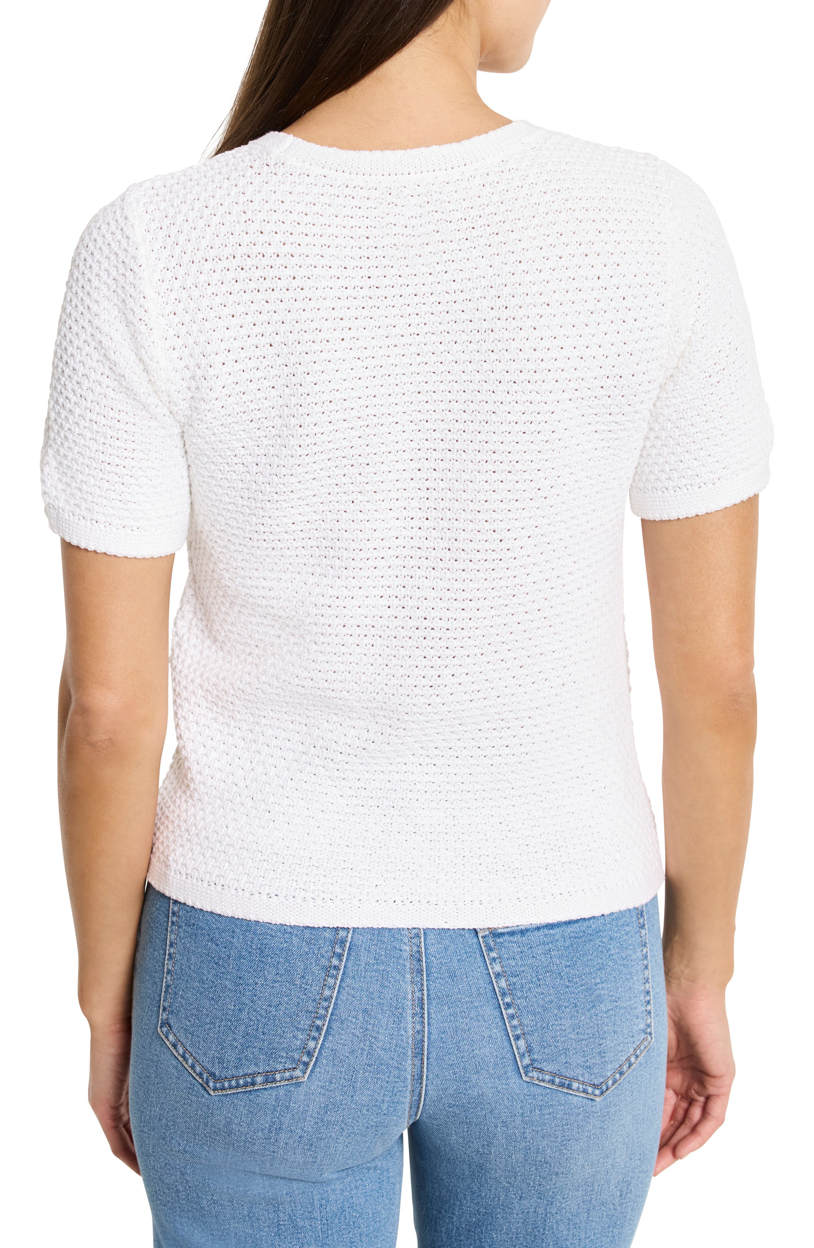NIC+ZOE Tuck Open Stitch Short Sleeve Cotton Sweater