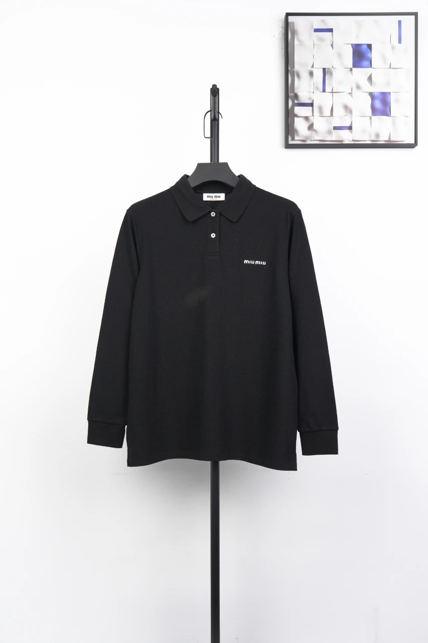 Miu Miu Black Logo Embroidered Long Sleeve Polo Shirt product photo from LabelPicks