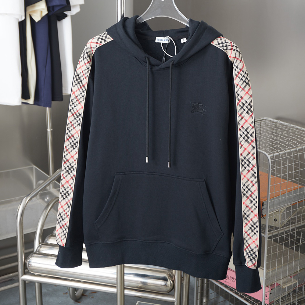 Plaid Web Embroidery Print Long Sleeve Hoodies