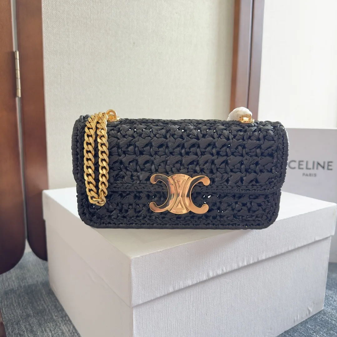 Celine Straw Woven Triomphe Shoulder Bag product photo from LabelPicks