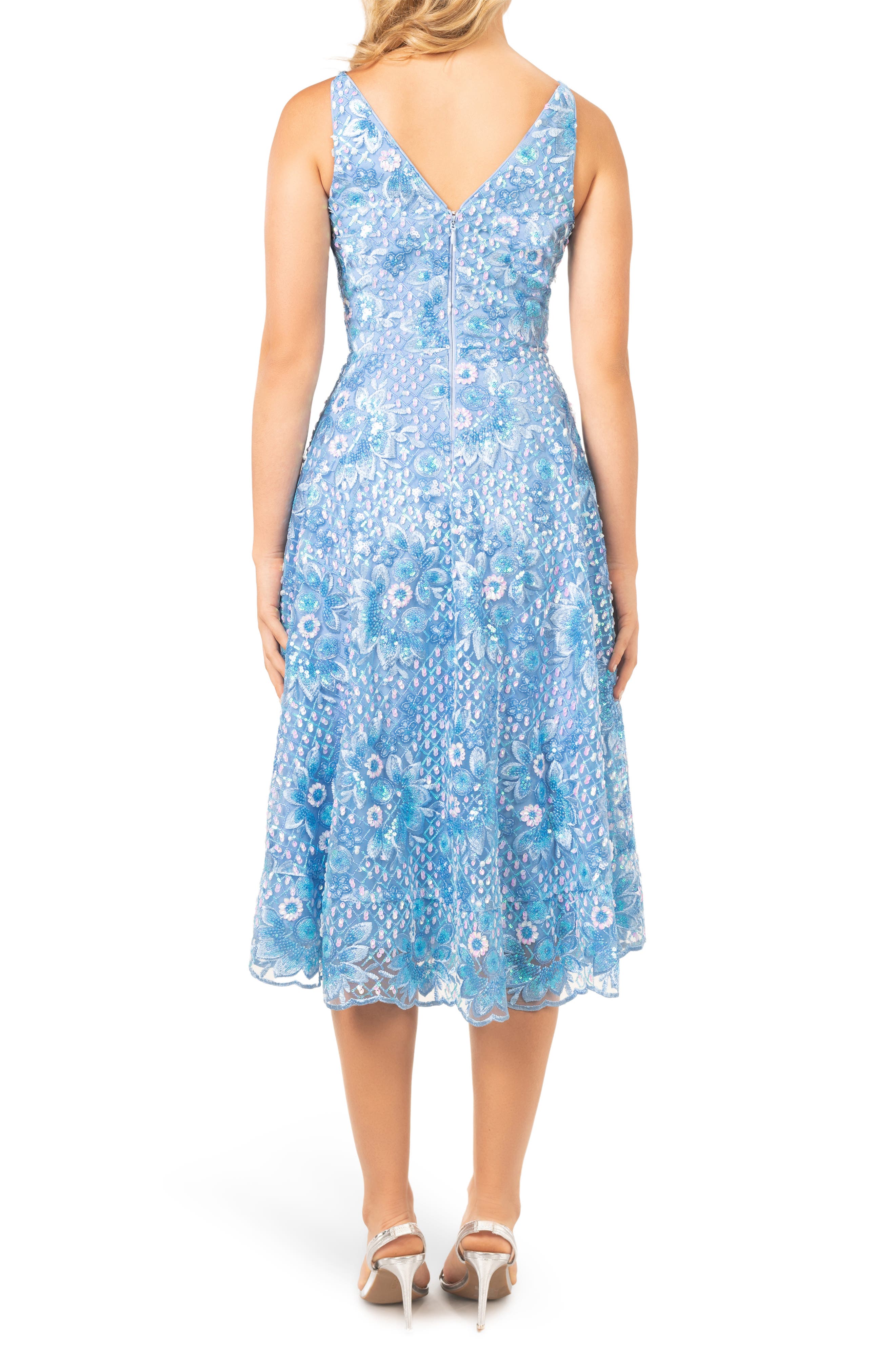 Dress the Population Elisa Sequin Embroidered Cocktail Midi Dress