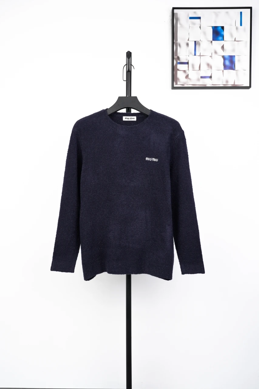 Miu Miu Navy Logo Teddy Crewneck Sweater product photo from LabelPicks