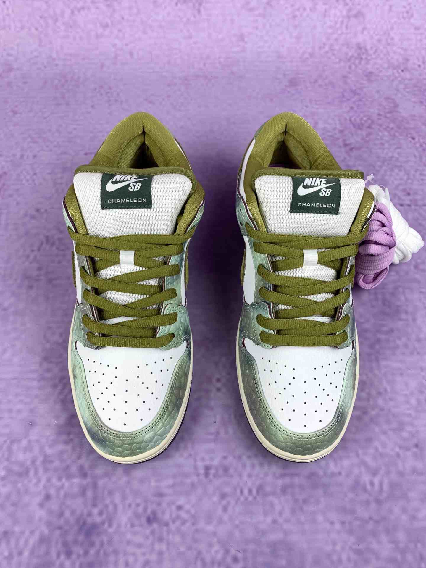 Alexis Sablone x Nike SB Dunk Low Pro “Chameleon” - Oil Green/Desert Moss/White