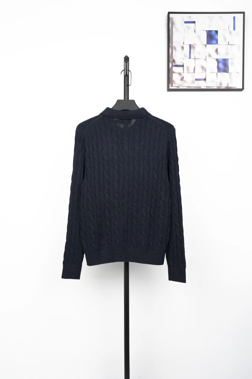 Ralph Lauren Navy Pony Embroidered Cable Knit Long Sleeve Polo Sweater product photo from LabelPicks