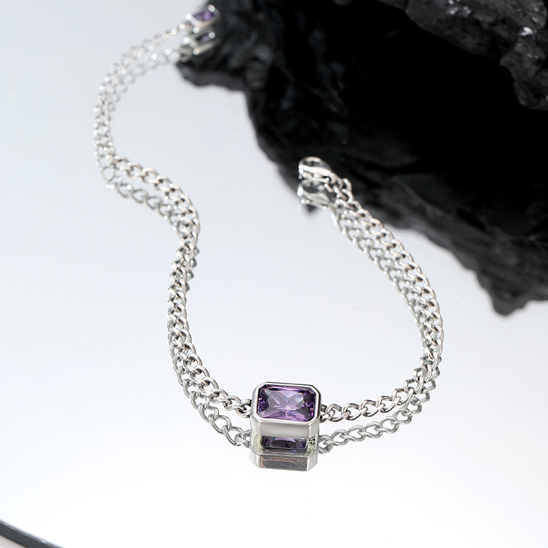 Square bracelet for women, made of pure silver, featuring a geometric design, trendy, lightweight, versatile, with a high-end feel, suitable for everyday wear, and in the Instagram style