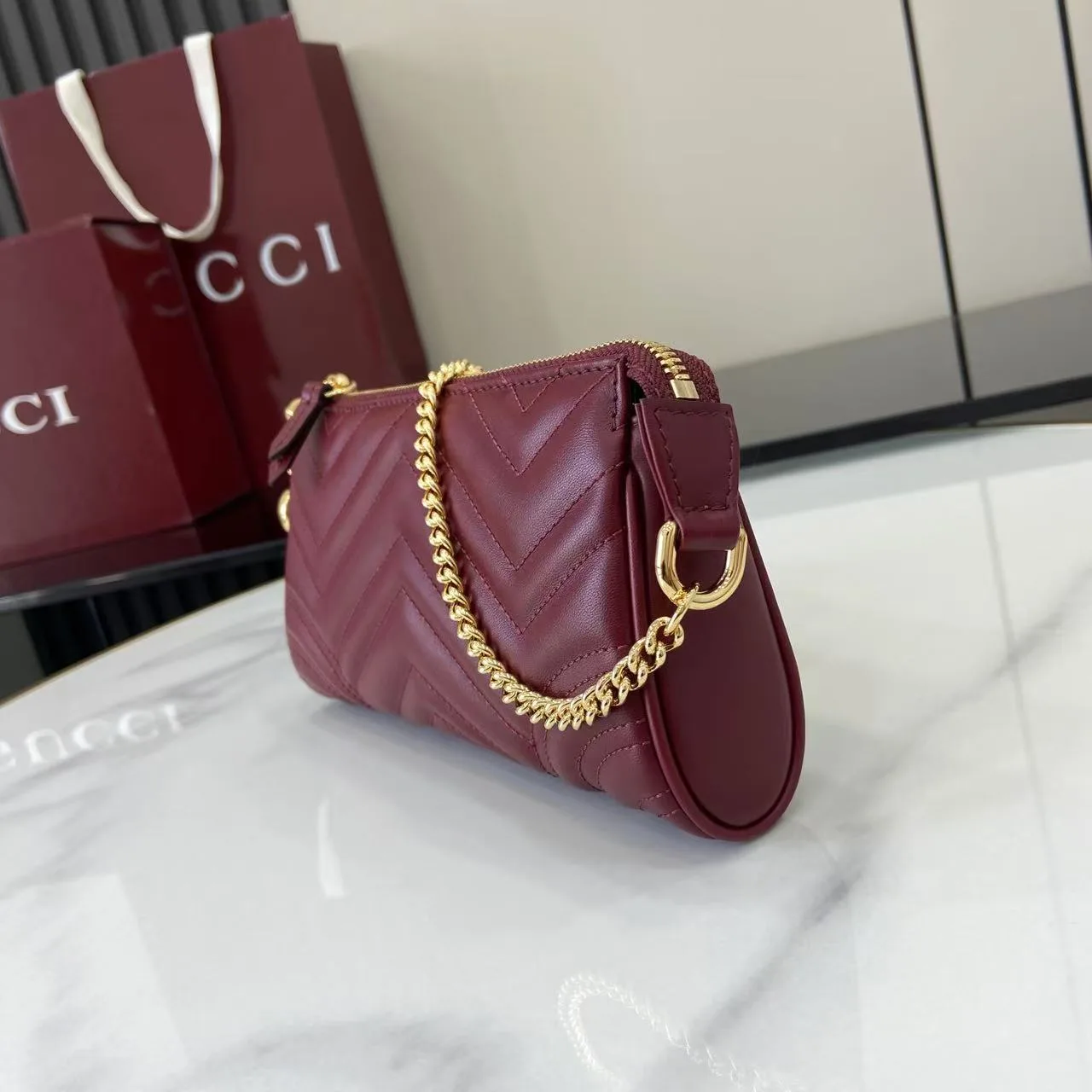 Gucci Red Marmont GG Supreme Canvas Shoulder Bag product photo from LabelPicks