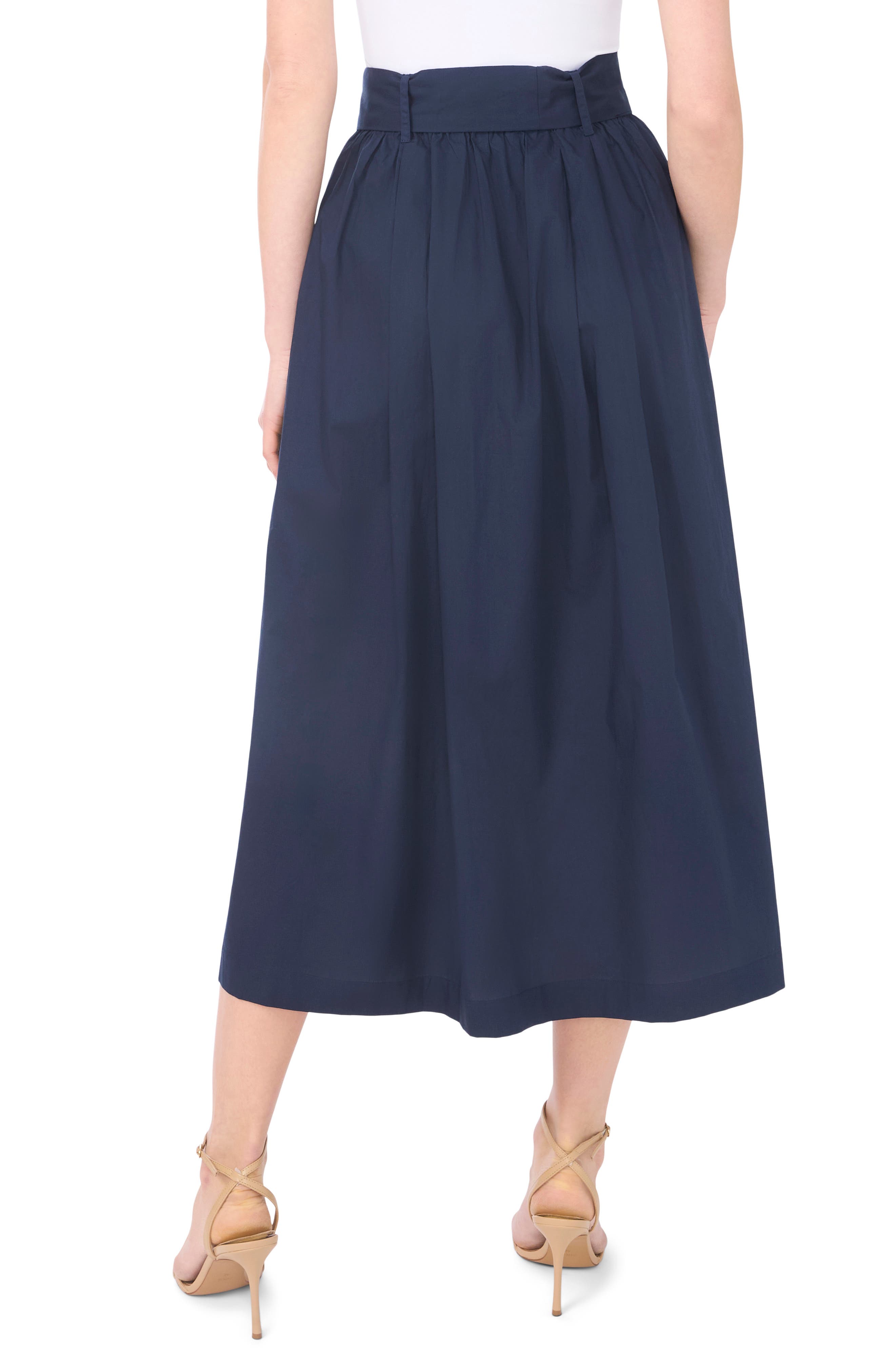 1.STATE Tie Waist Pleated Cotton Midi Skirt